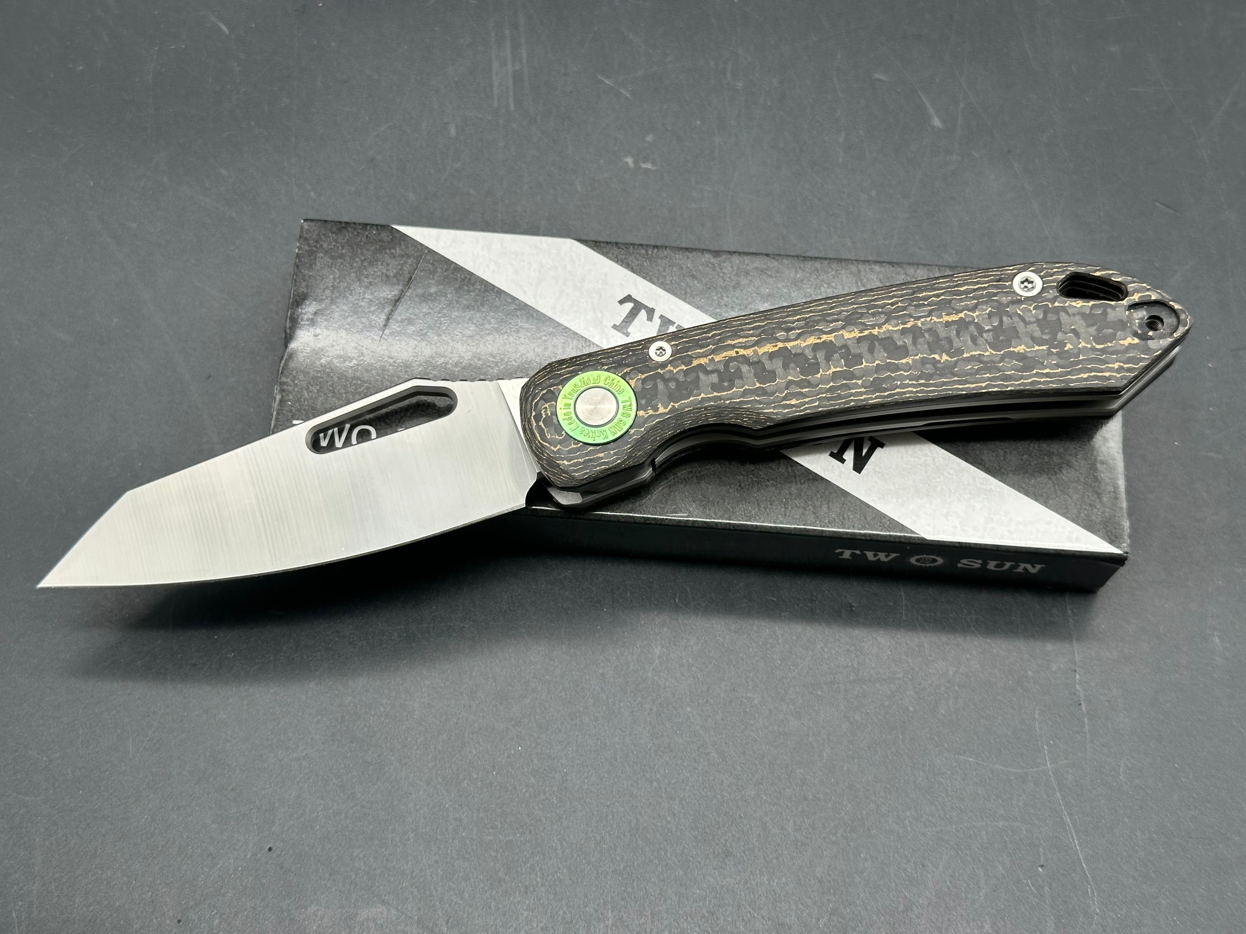 TWOSUN TITANIUM/CARBON FIBER HANDLE M390 PLAIN EDGE TS587