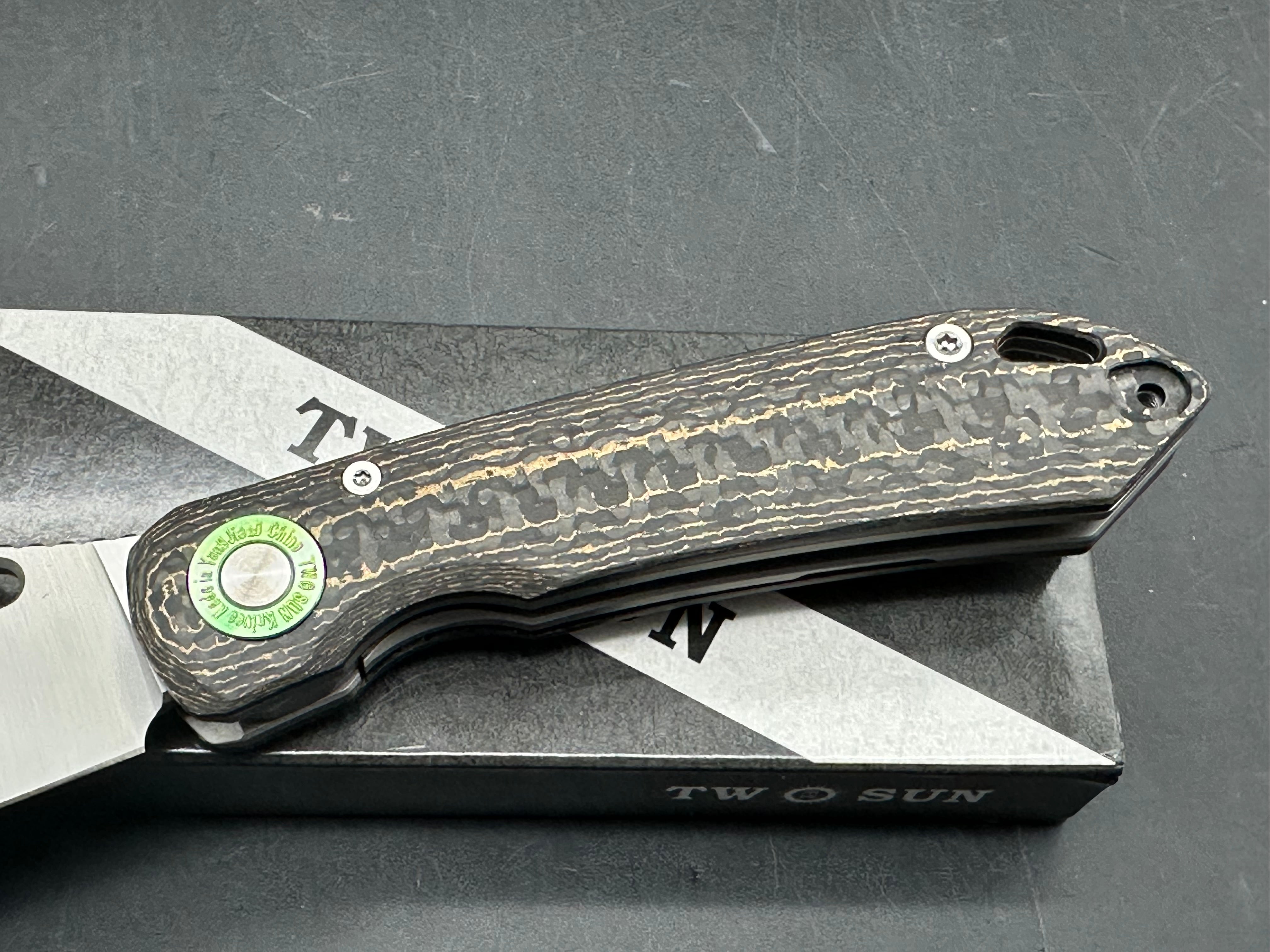 TWOSUN TITANIUM/CARBON FIBER HANDLE M390 PLAIN EDGE TS587