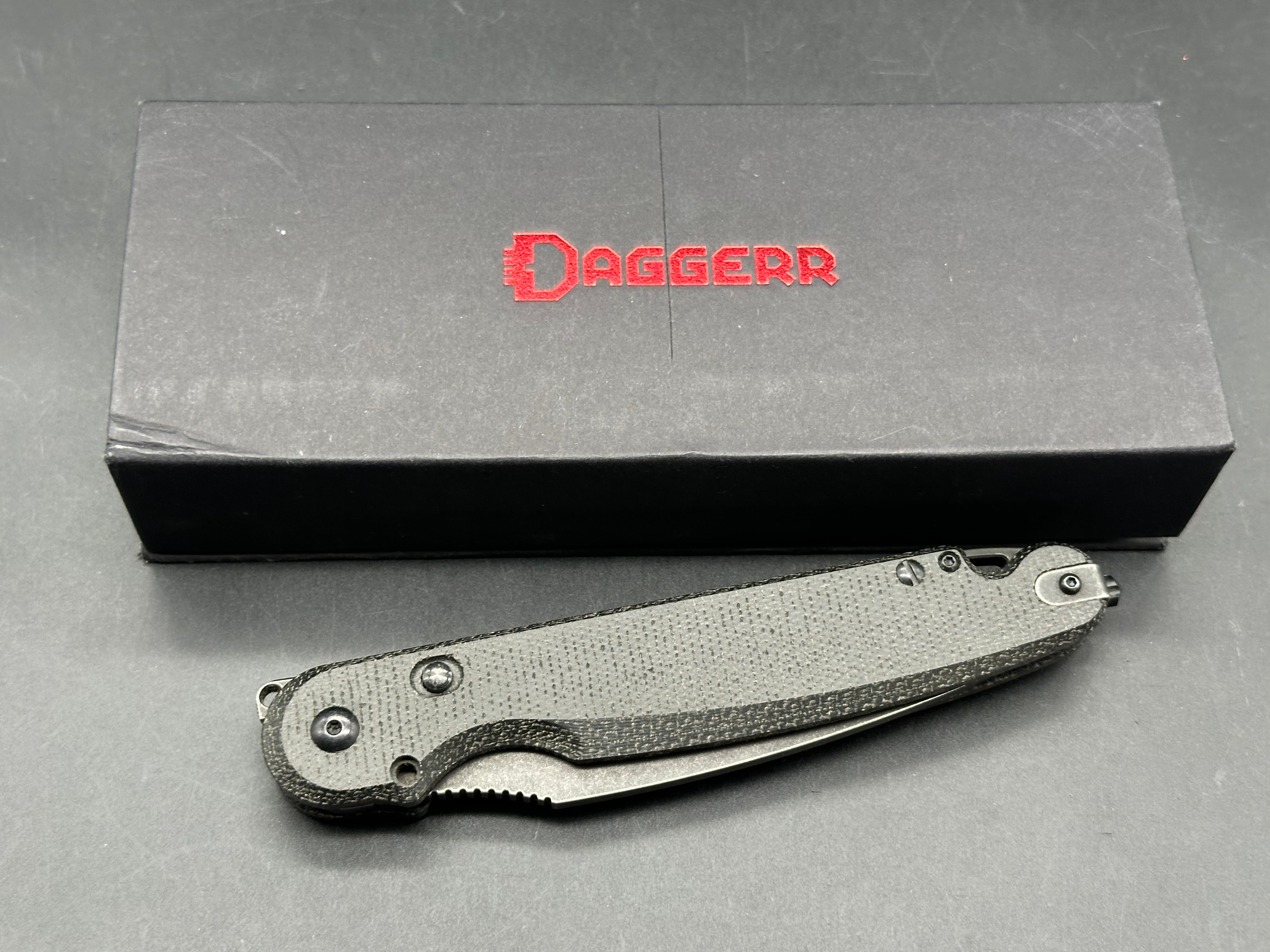 Daggerr Knives Parrot Button Liner Lock Knife Black  (4.75" Black SW)