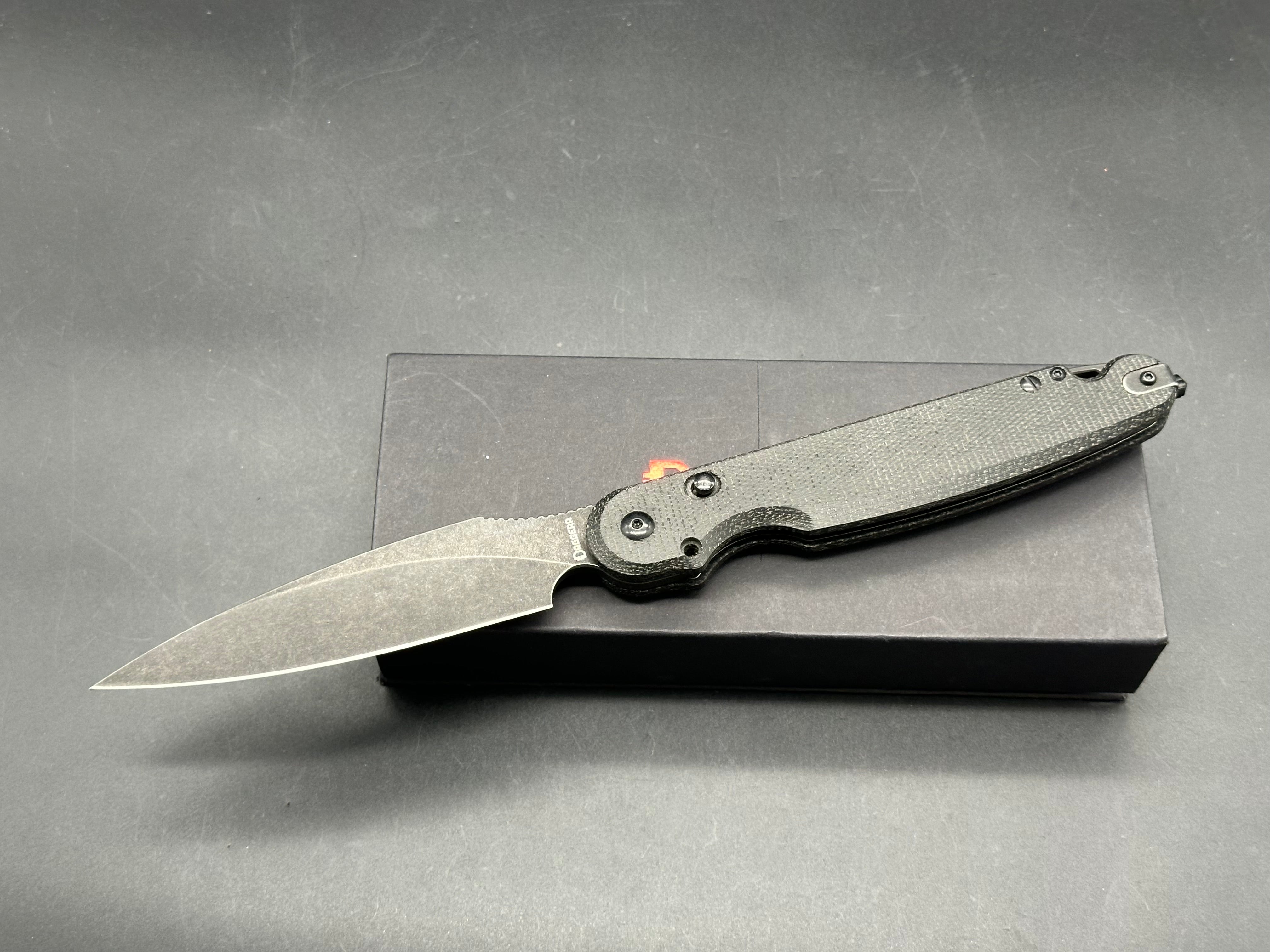 Daggerr Knives Parrot Button Liner Lock Knife Black  (4.75" Black SW)