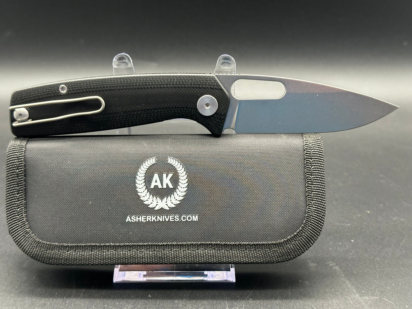 Asher Spiro G10, 3.2" S90V Stonewash Blade with Black G10 Handle