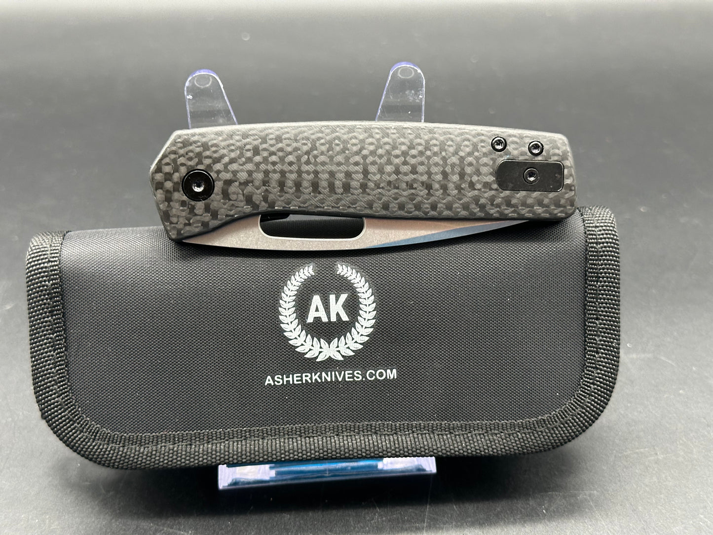 Asher Spiro CF, 3.2" S35VN Stonewash Blade with Black Carbon Fiber Handle