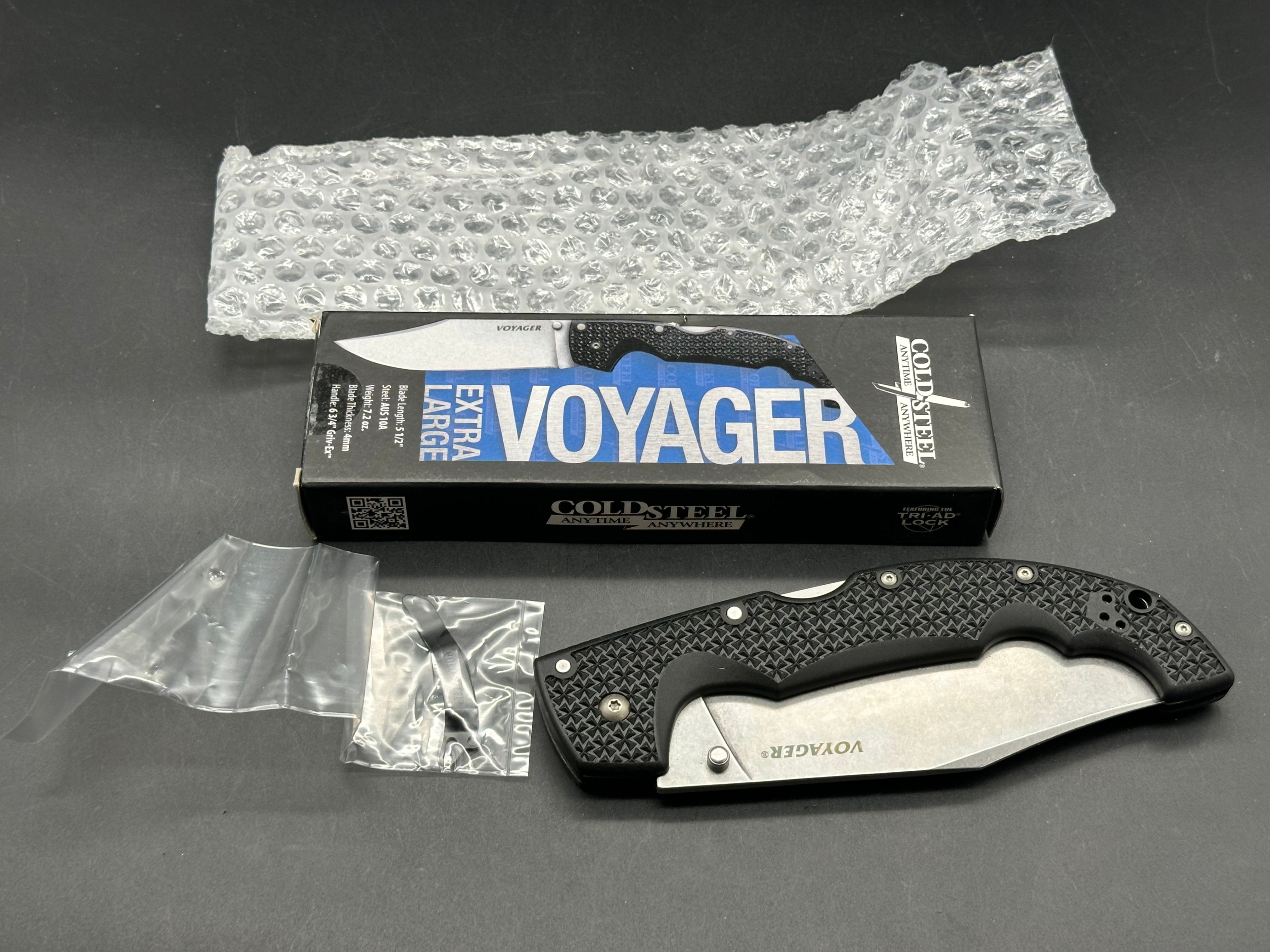 Cold Steel Voyager XL Clip Point Tri-Ad Lock Knife (5.5" Stonewash AUS-10A)
