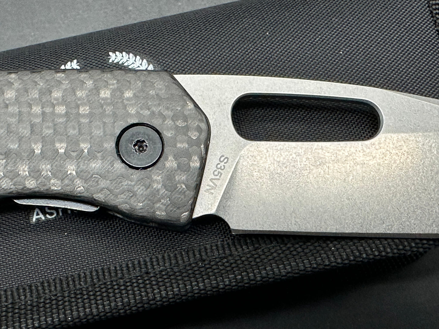 Asher Spiro CF, 3.2" S35VN Stonewash Blade with Black Carbon Fiber Handle