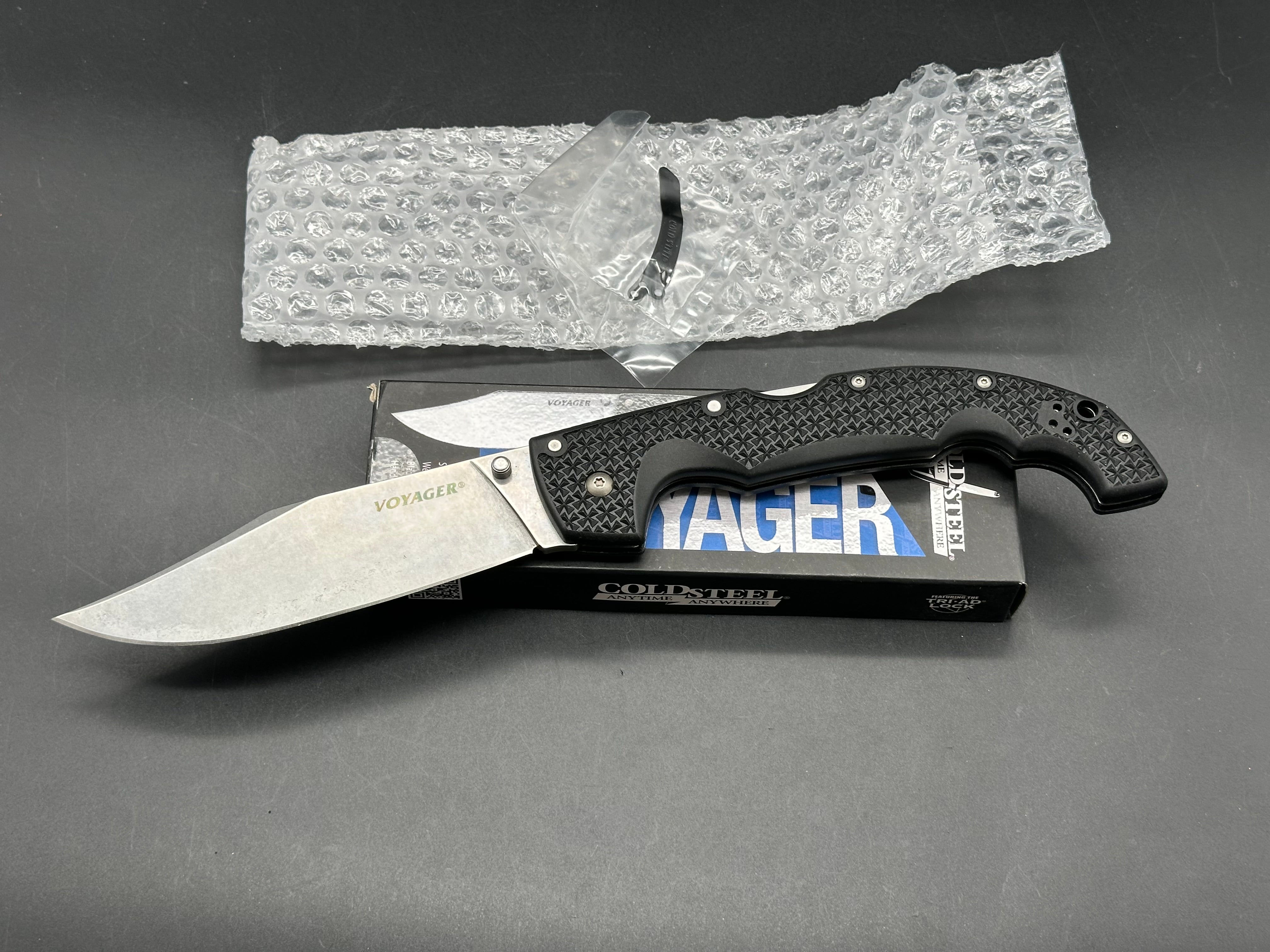 Cold Steel Voyager XL Clip Point Tri-Ad Lock Knife (5.5" Stonewash AUS-10A)
