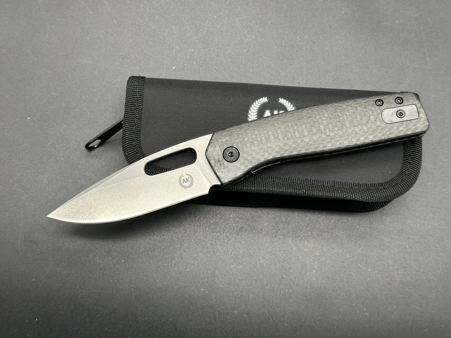 Asher Spiro CF, 3.2" S35VN Stonewash Blade with Black Carbon Fiber Handle