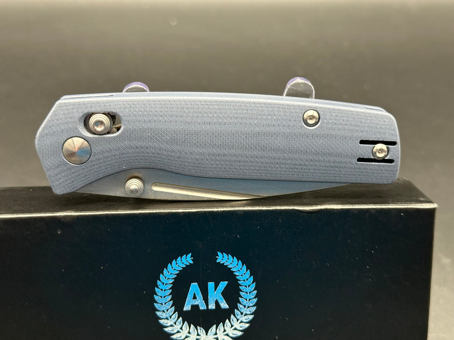 Asher Spiro Crossbar, 3.2" S35VN Stonewash Blade with Steel Blue G10 Handle