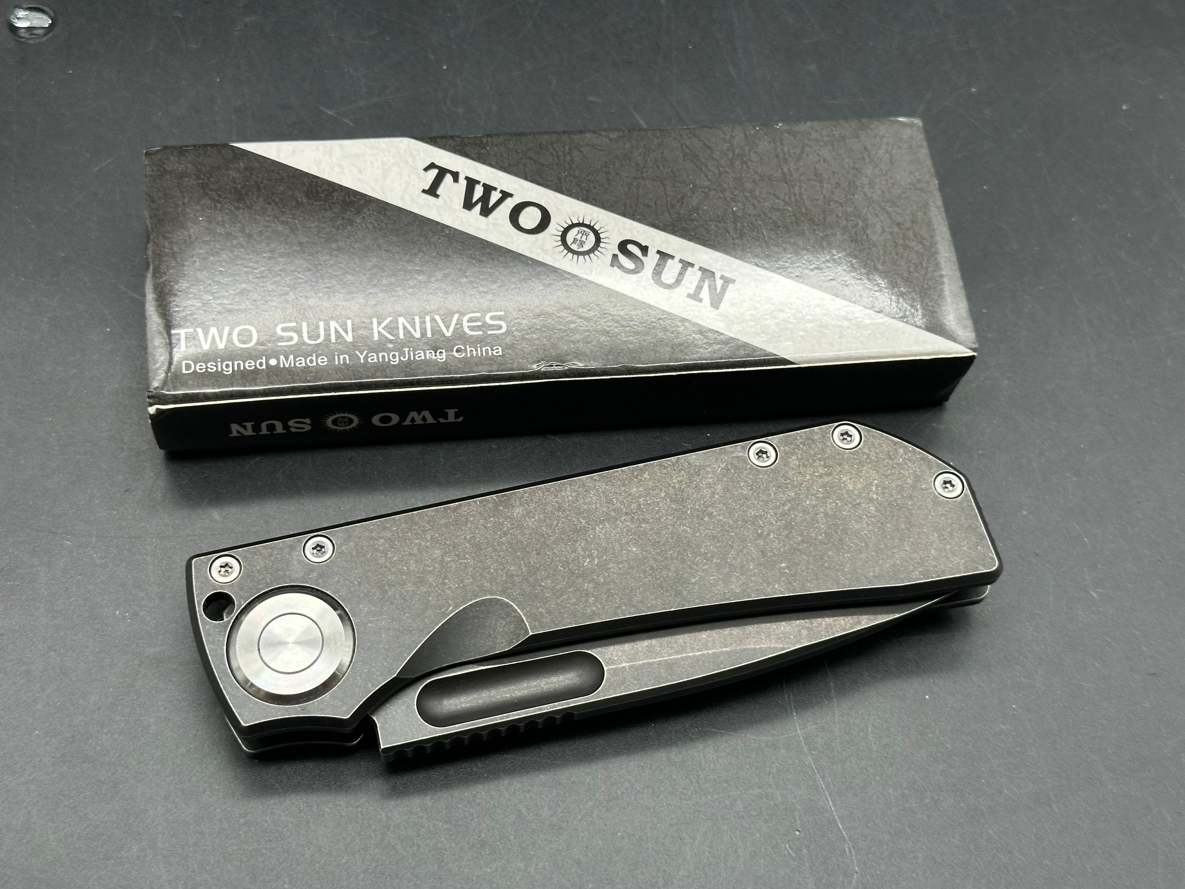TWOSUN NIGHT MORNING BLACKWASHED TITANIUM HANDLE D2 BLADE TS346-D2