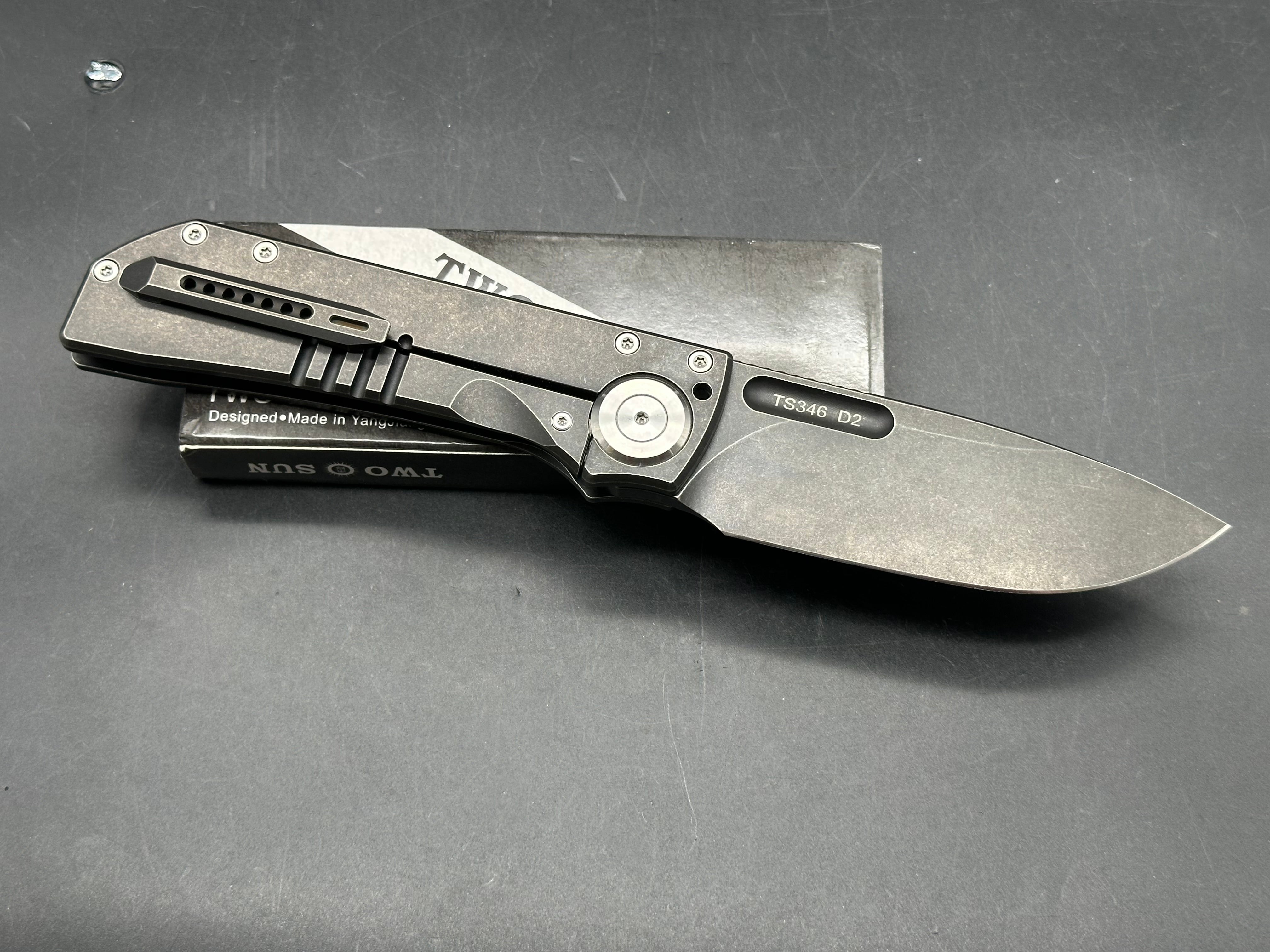 TWOSUN NIGHT MORNING BLACKWASHED TITANIUM HANDLE D2 BLADE TS346-D2