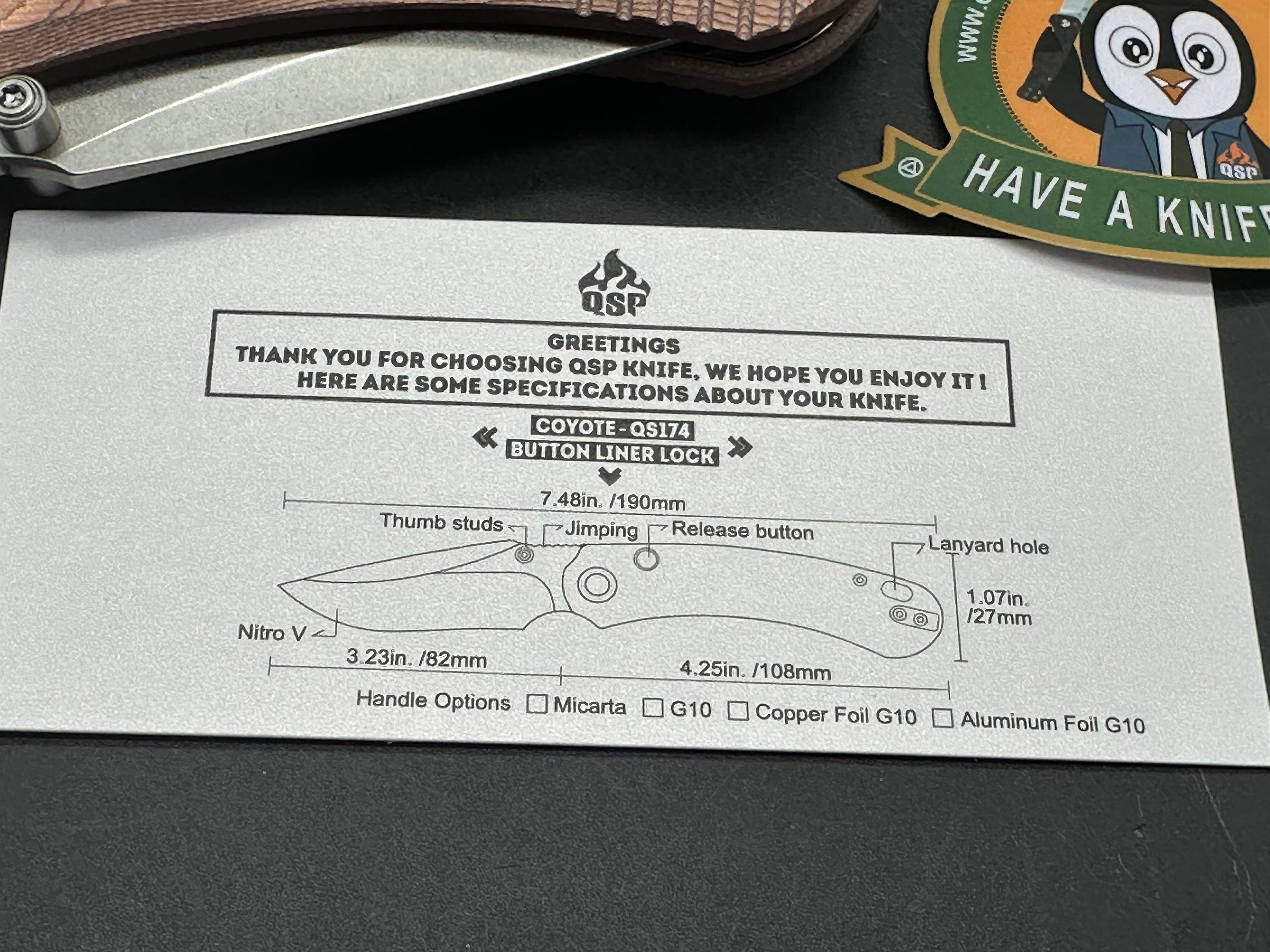 QSP COYOTE COPPER FOIL G10 HANDLE NITRO-V PLAIN EDGE