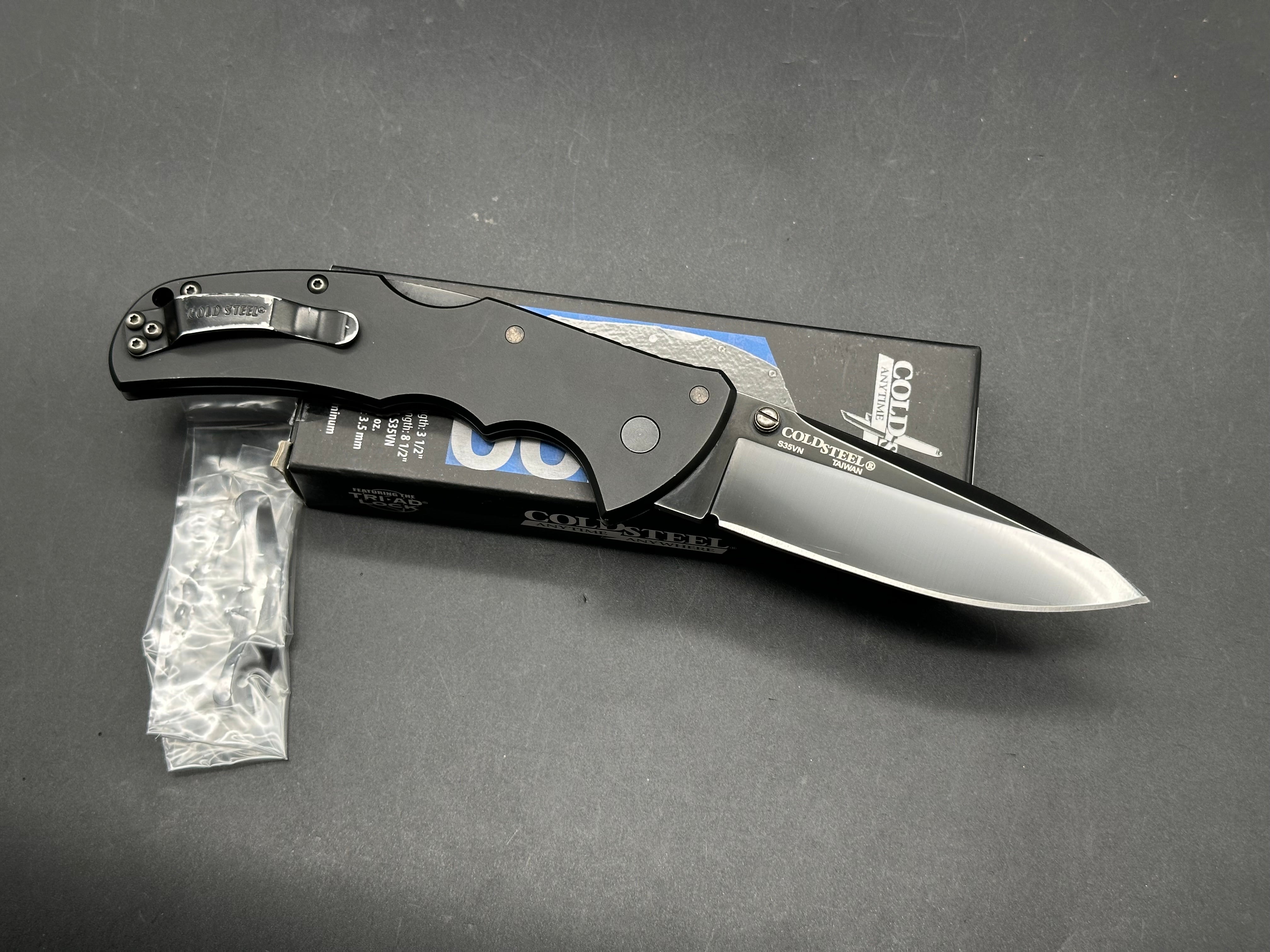 COLD STEEL CODE-4 KNIFE GRAY ALUMINUM HANDLE PLAIN SPEAR POINT EDGE