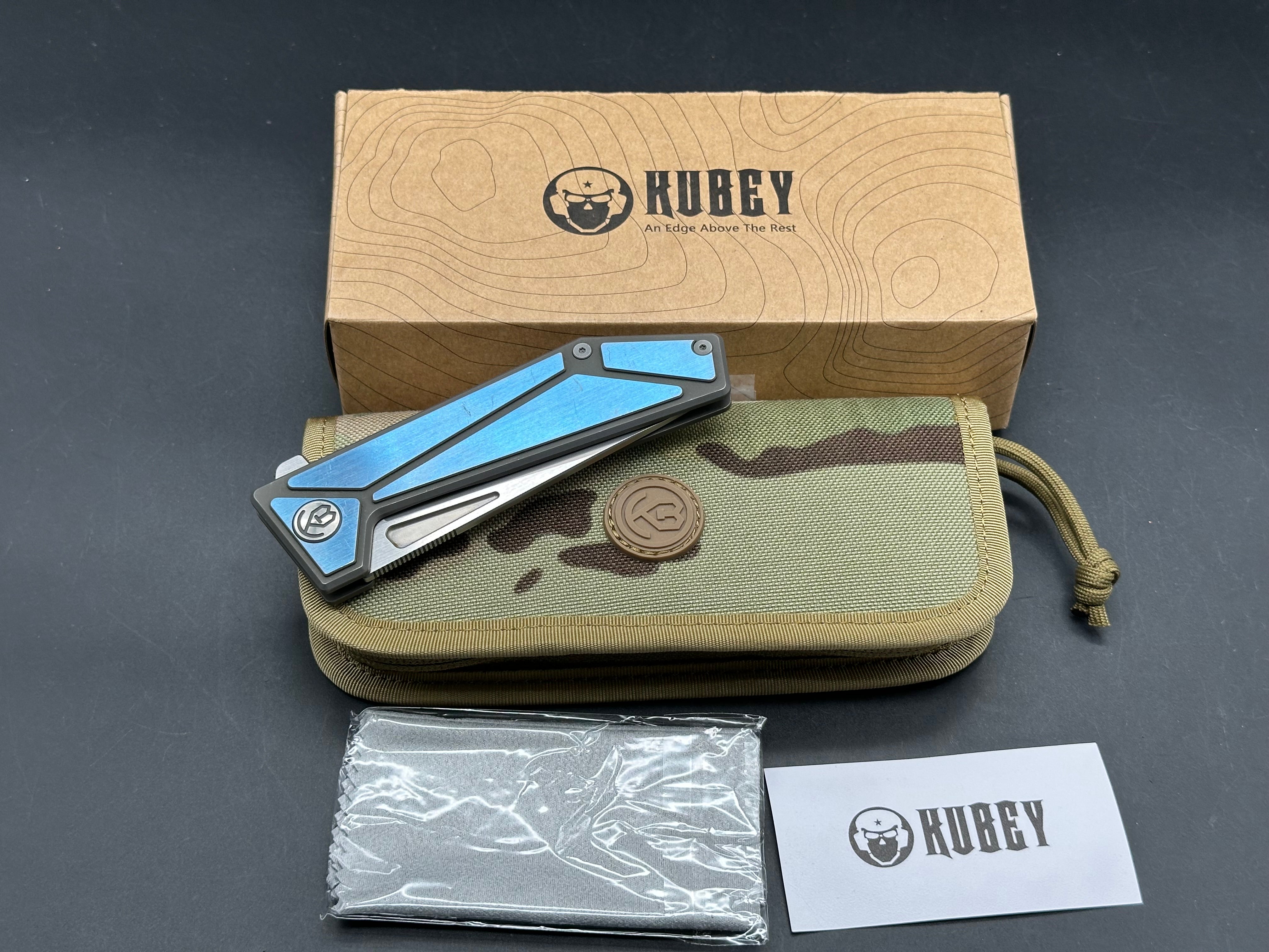 Kubey KB256E folding knife blue titanium AUS10 blade
