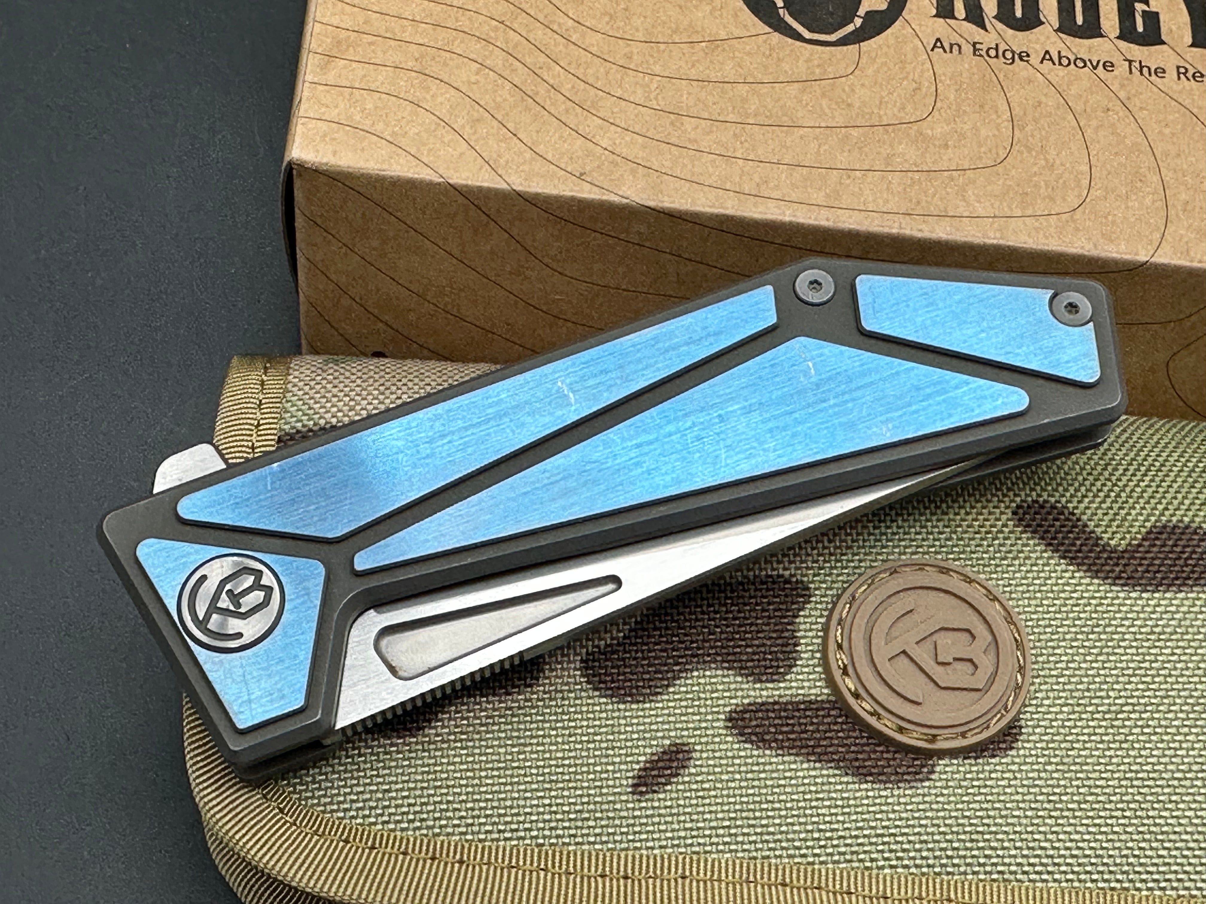 Kubey KB256E folding knife blue titanium AUS10 blade