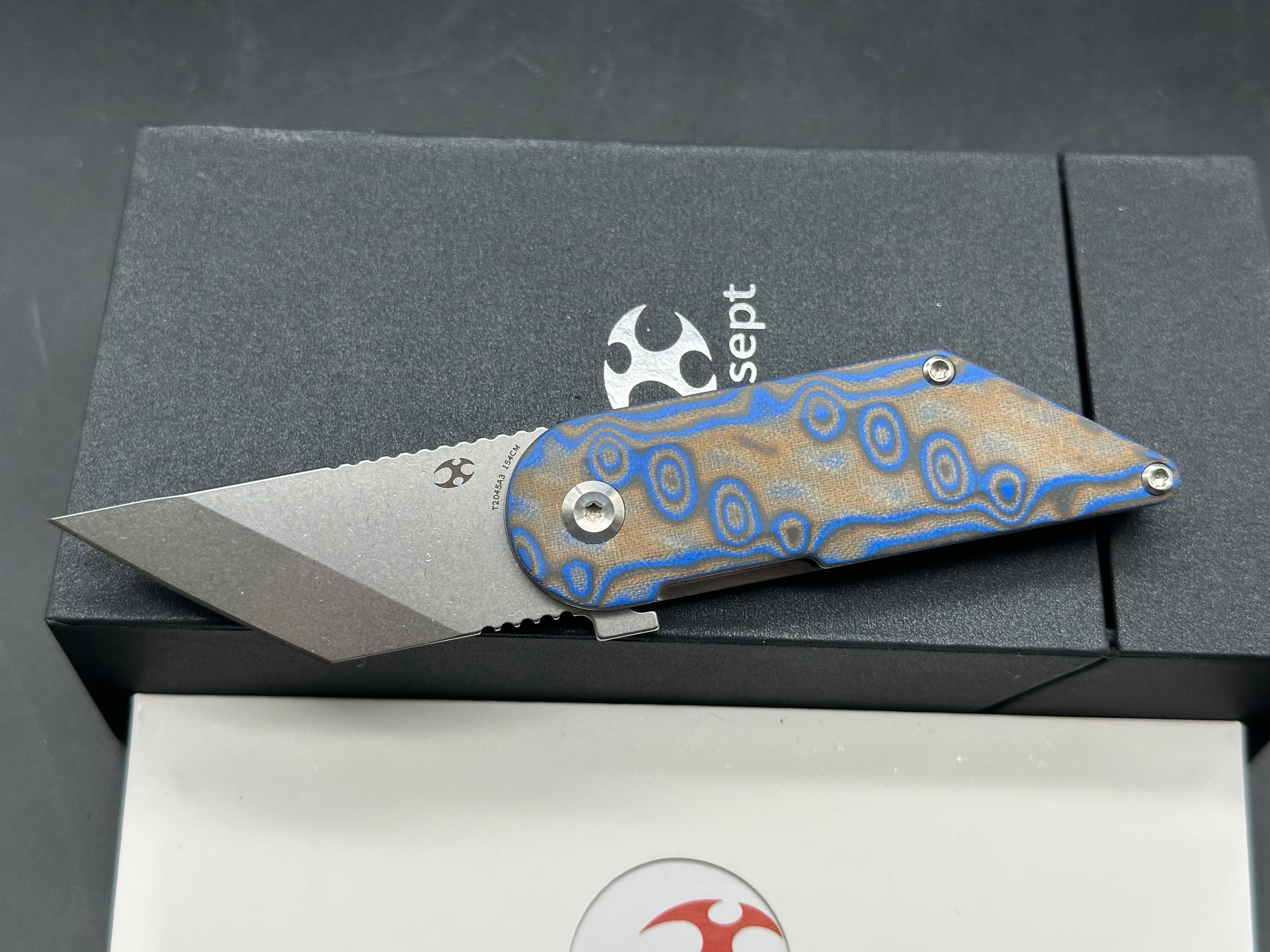 KANSEPT DASH BLUE/YELLOW VORTEX MICARTA HANDLE 154CM TANTO