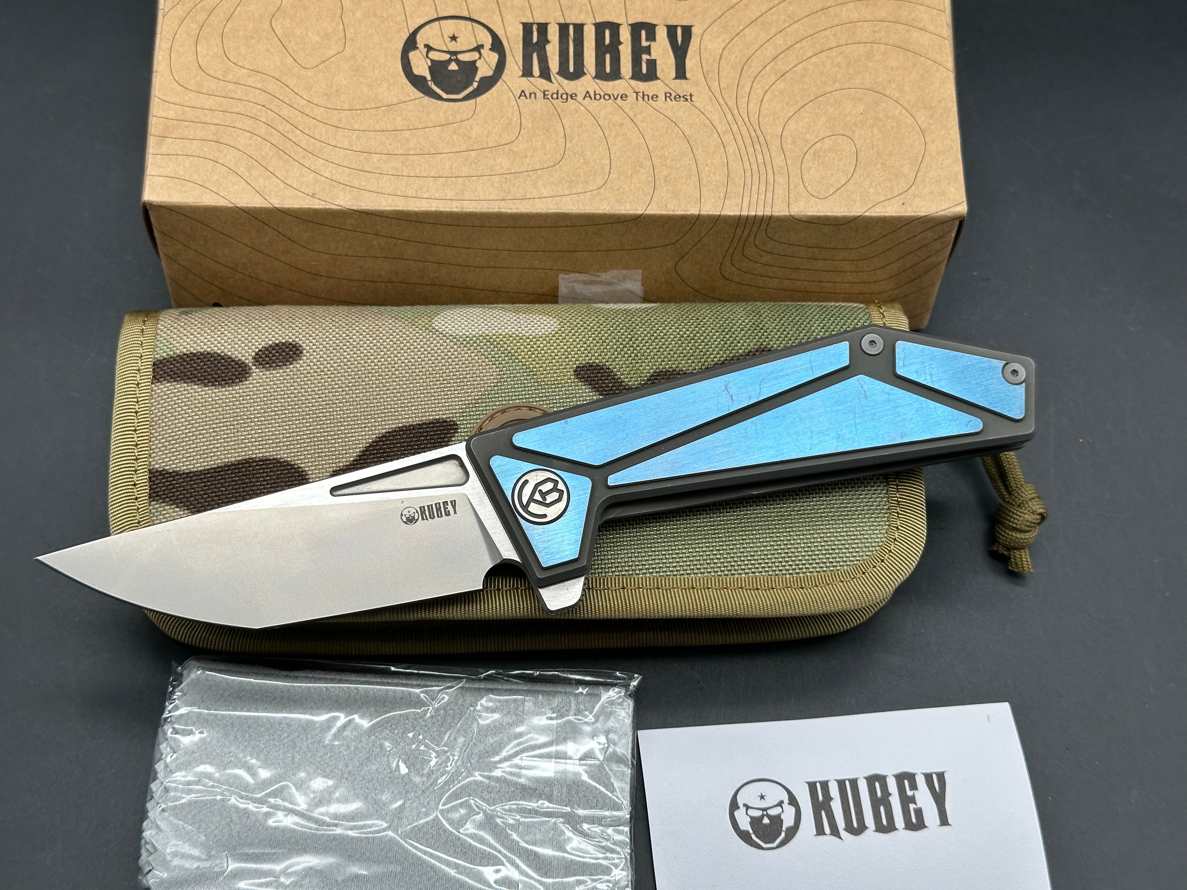 Kubey KB256E folding knife blue titanium AUS10 blade