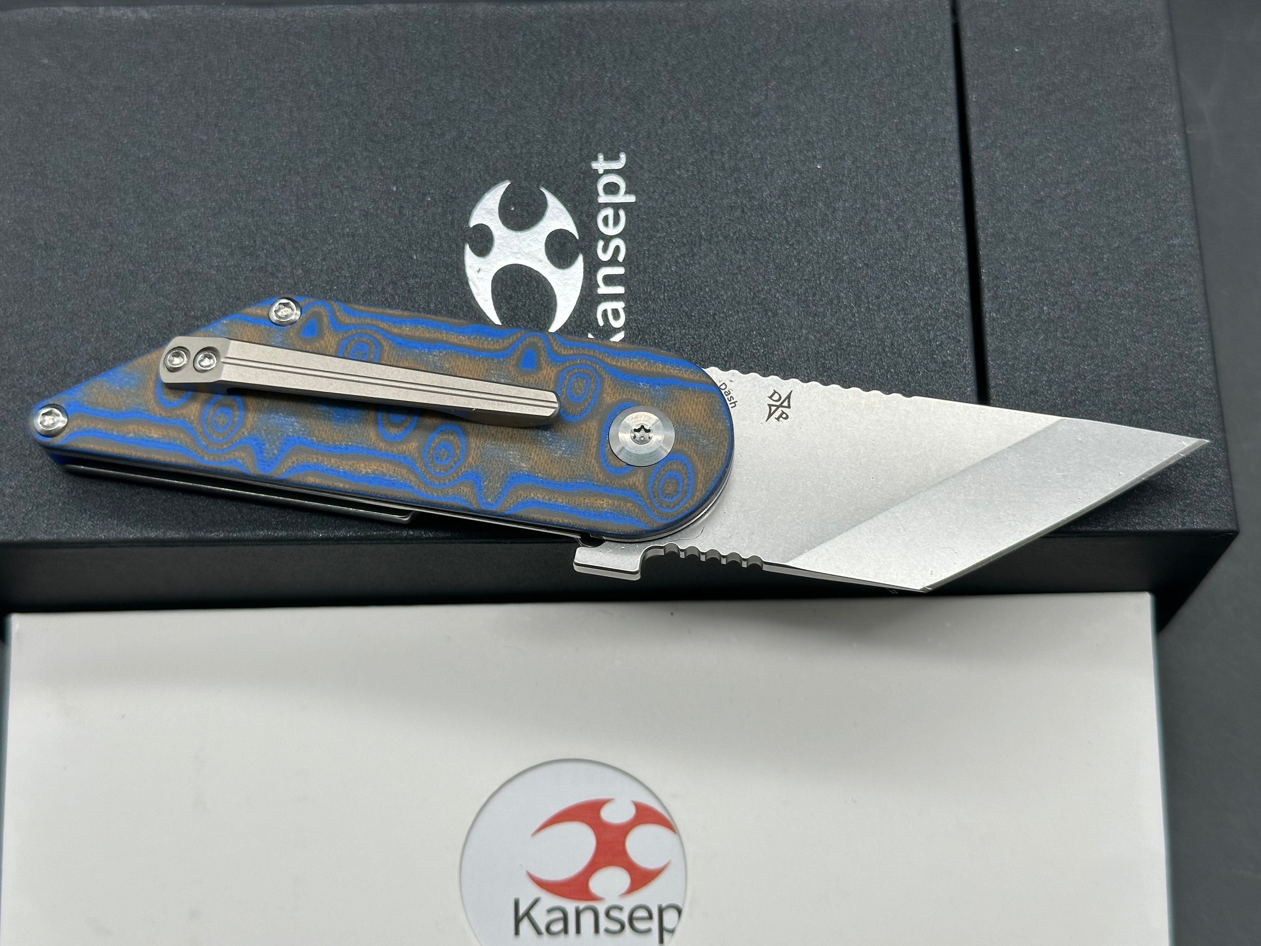 KANSEPT DASH BLUE/YELLOW VORTEX MICARTA HANDLE 154CM TANTO
