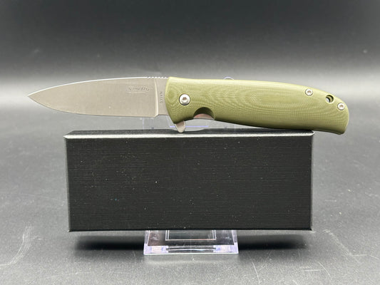 North Arm Skaha II, 3.3" S35VN Polished Stonewash Blade with OD Green G10 Handle (Serial #1259)