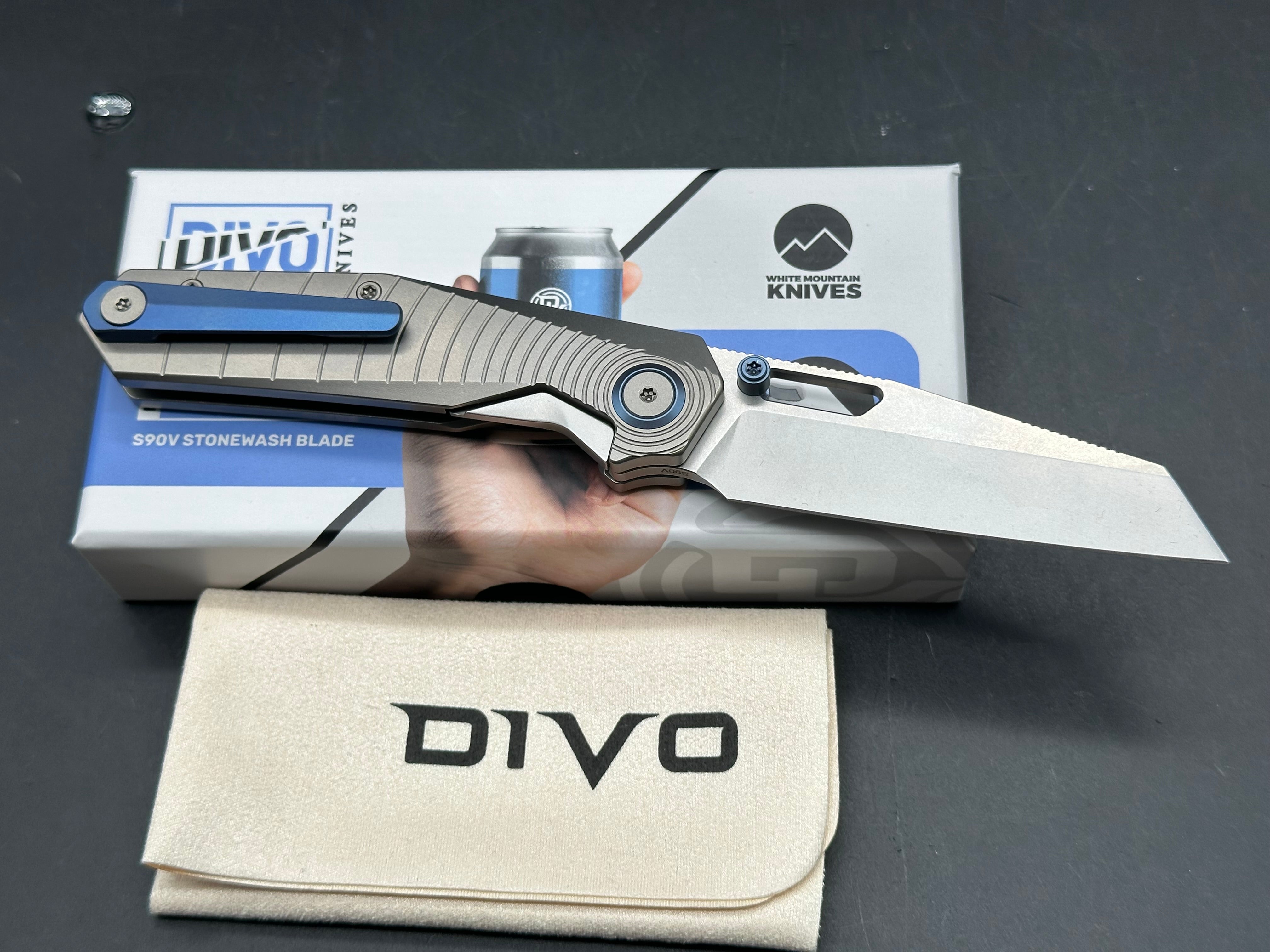 DIVO KNIVES SMALLBOY TITANIUM HANDLE S90V STONEWASHED BLADE