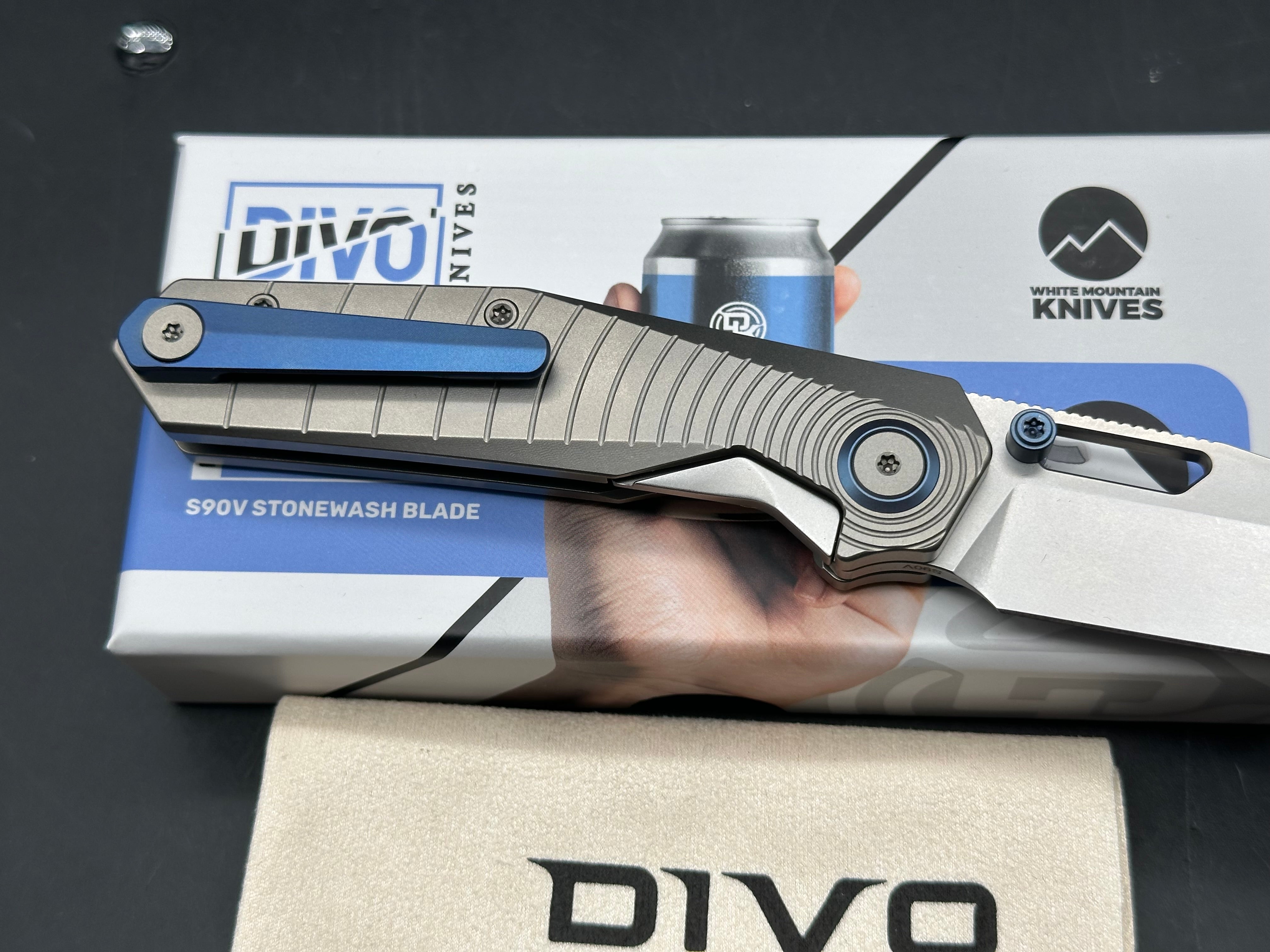 DIVO KNIVES SMALLBOY TITANIUM HANDLE S90V STONEWASHED BLADE