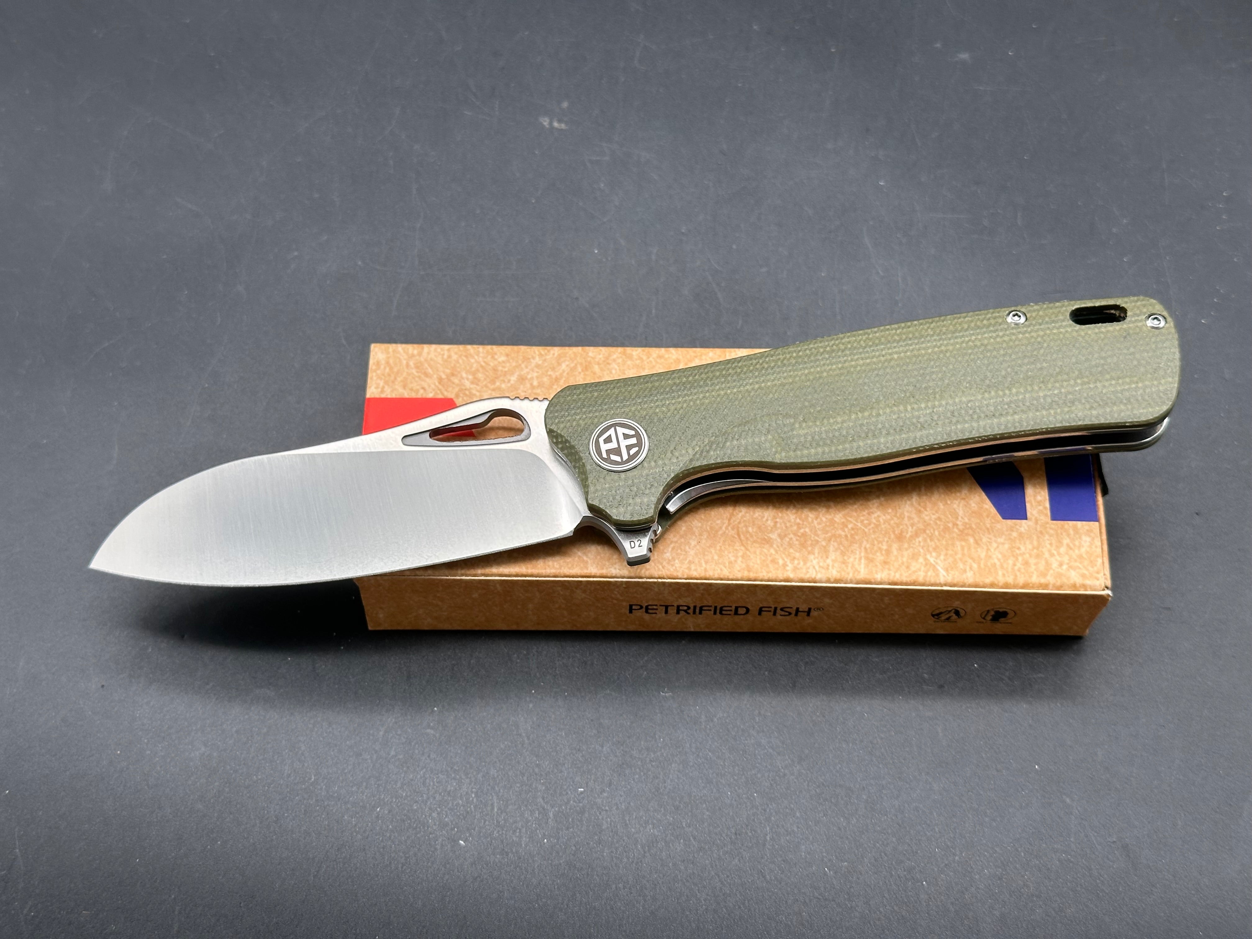 Petrified Fish PF868 Bunta 3.35" D2 Satin Blade Micarta Handle Flipper Folding knife