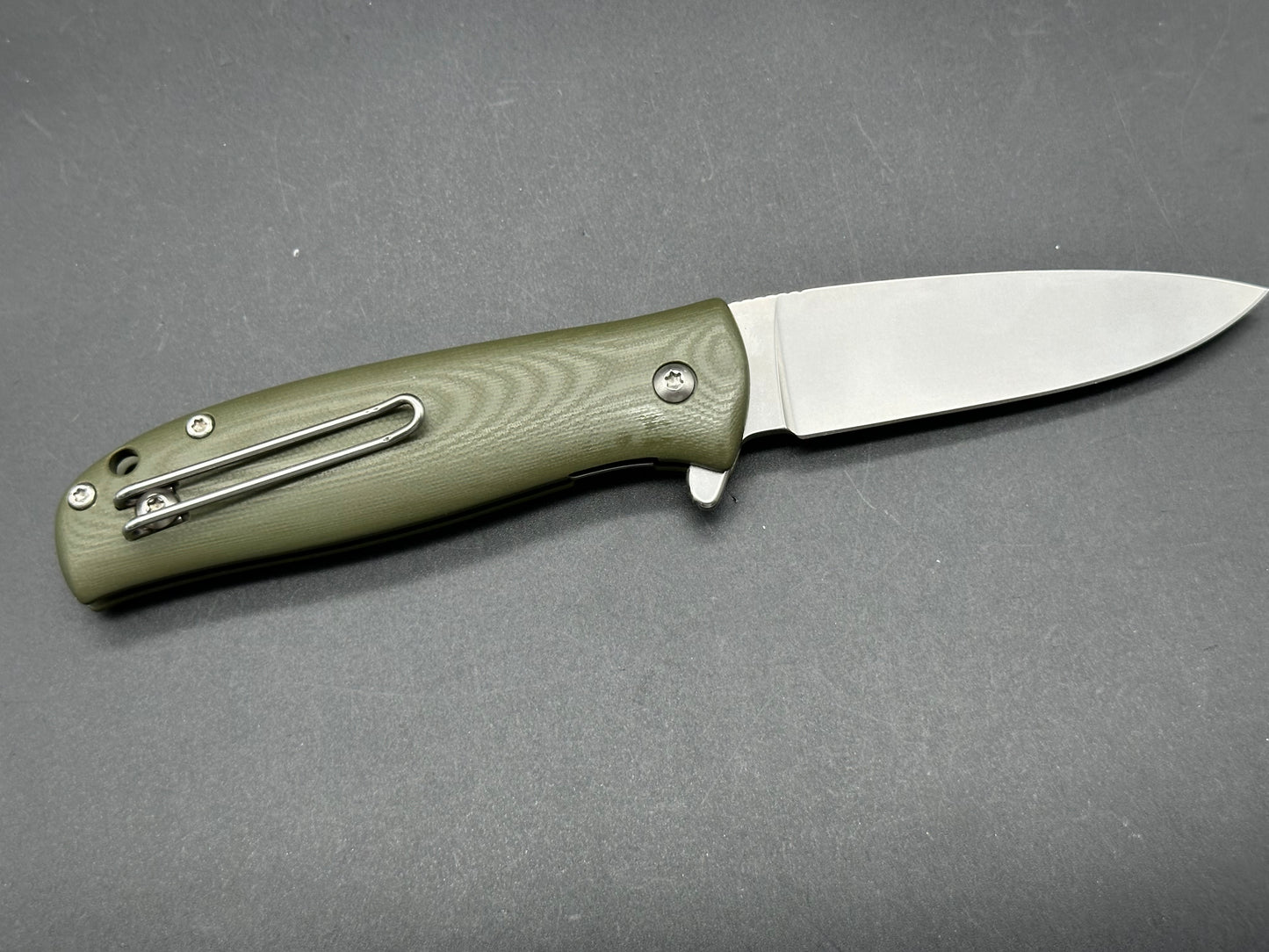 North Arm Skaha II, 3.3" S35VN Polished Stonewash Blade with OD Green G10 Handle (Serial #1259)