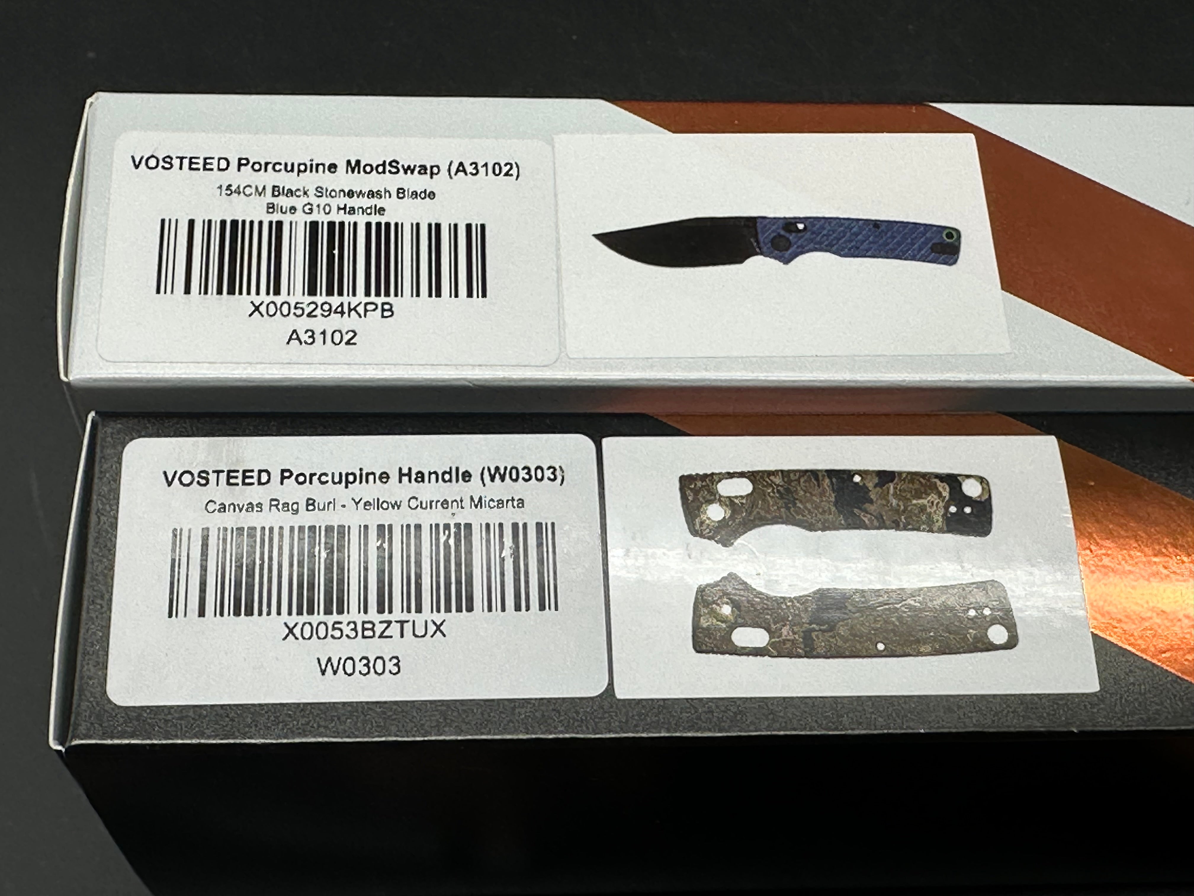 VOSTEED PORCUPINE MODSWAP BLUE G10 HANDLE 154CM CLIP POINT plus extra scales