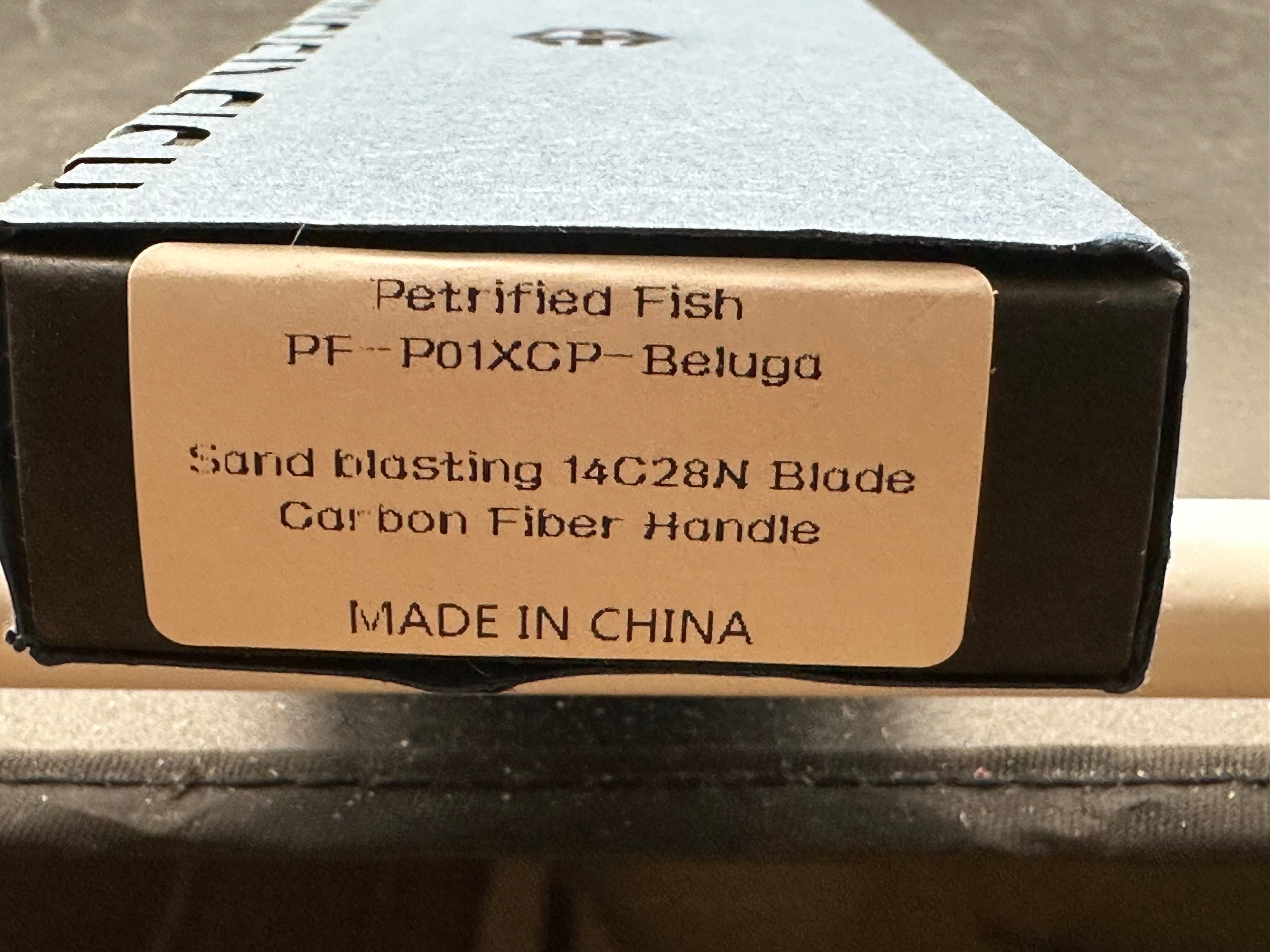 Petrified Fish Mini Beluga 2.99" 14C28N Blade Carbon Fiber Handle Front Flipper Liner lock Folding knife