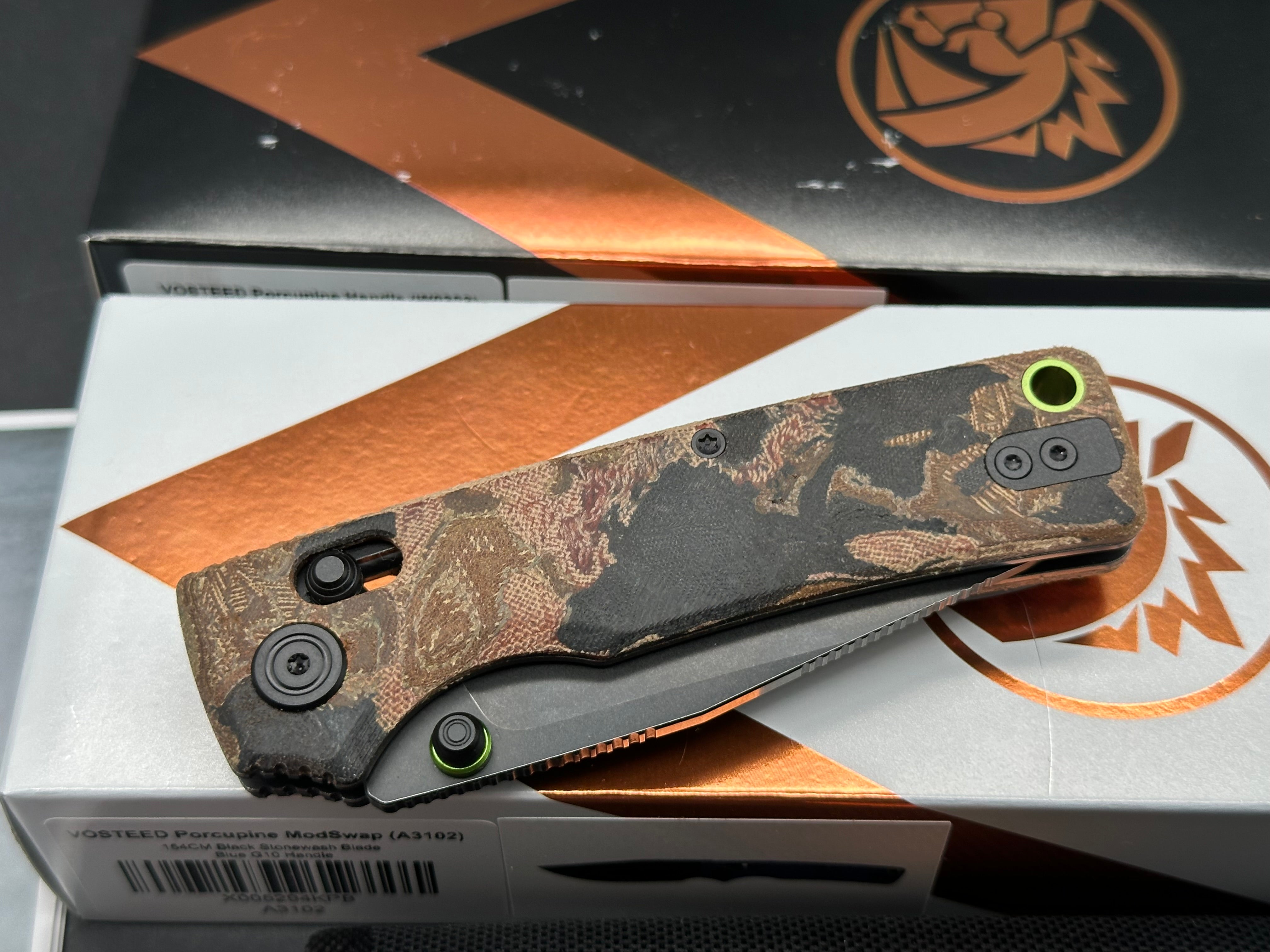 VOSTEED PORCUPINE MODSWAP BLUE G10 HANDLE 154CM CLIP POINT plus extra scales
