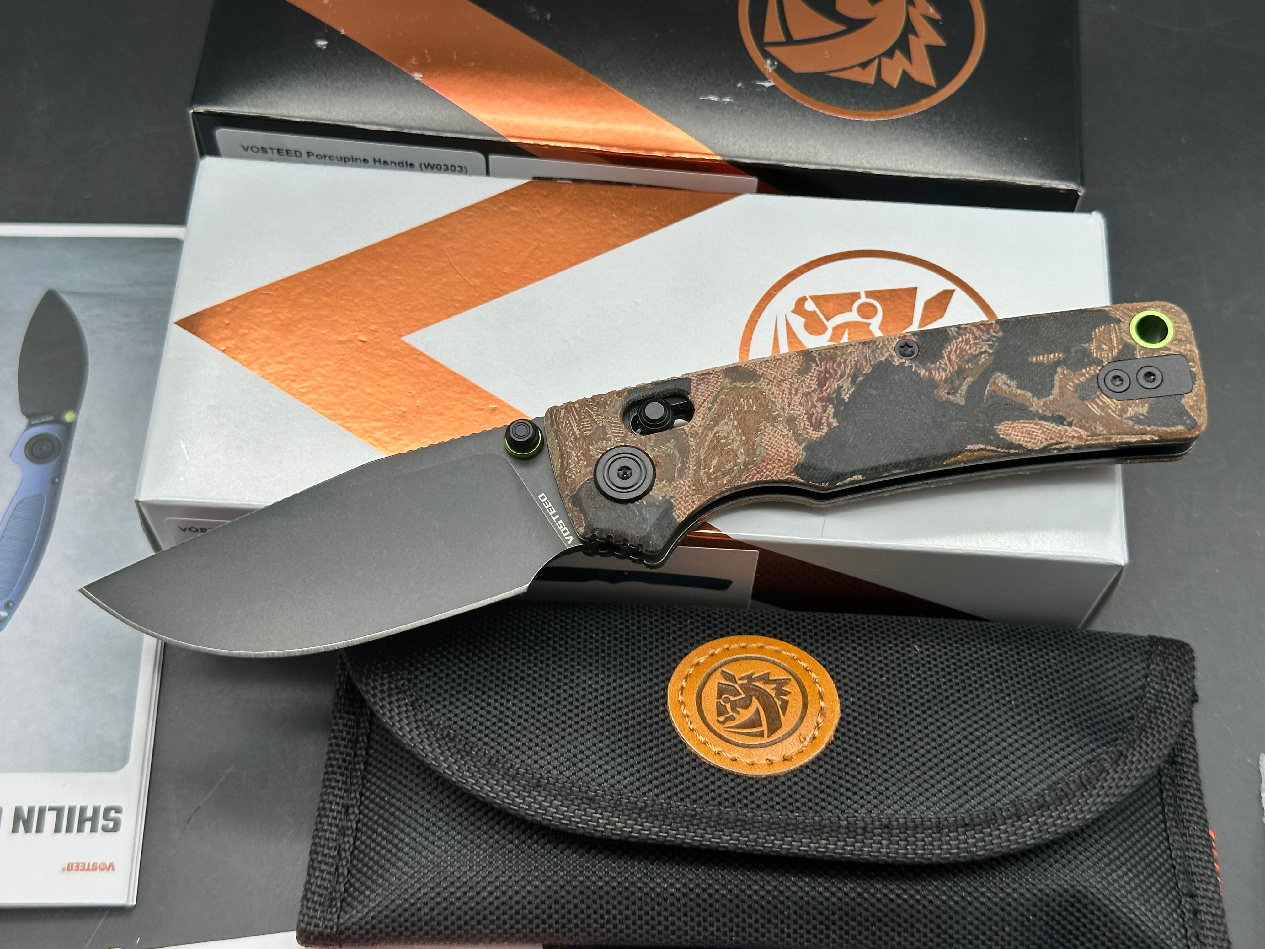 VOSTEED PORCUPINE MODSWAP BLUE G10 HANDLE 154CM CLIP POINT plus extra scales