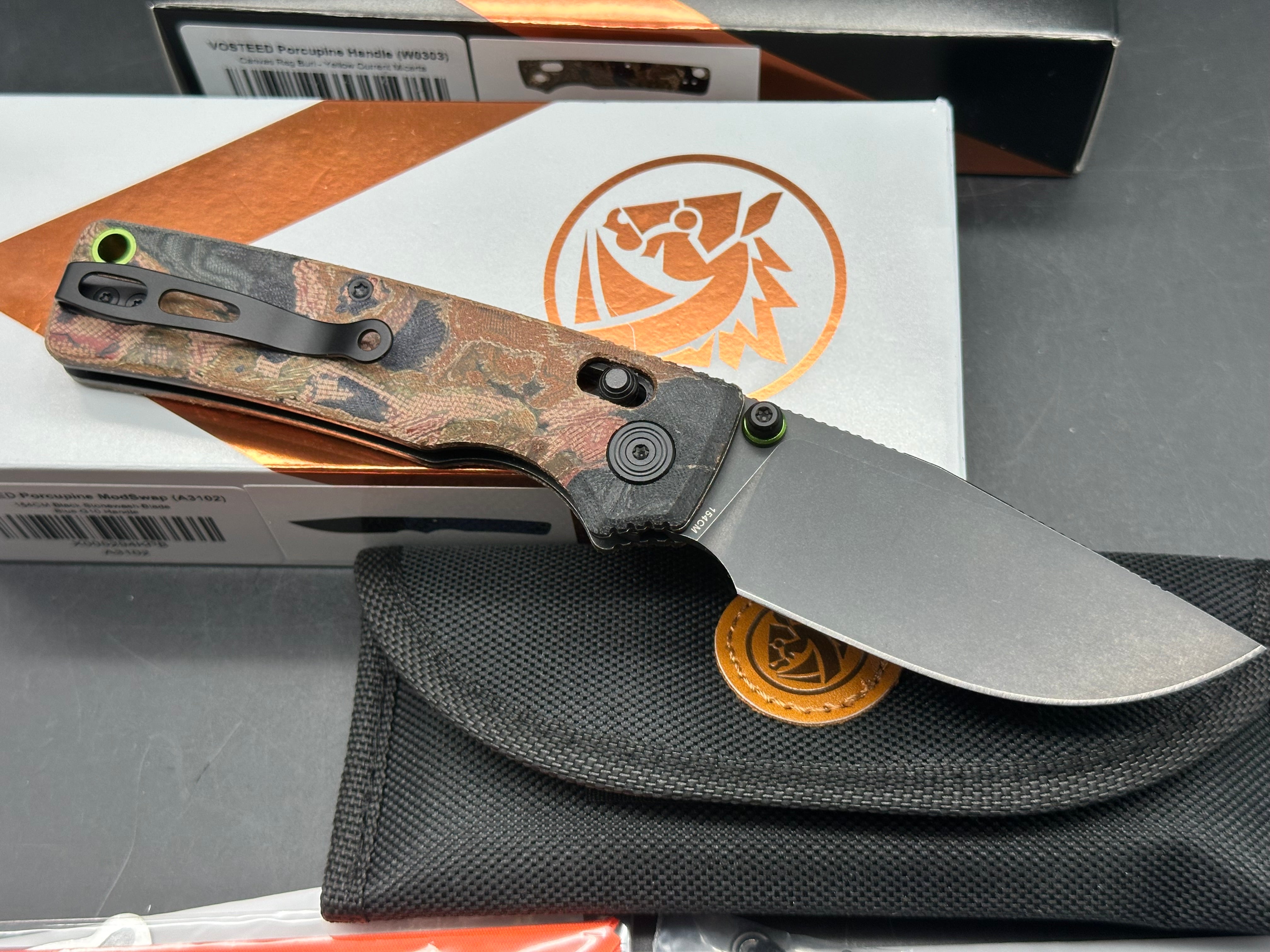 VOSTEED PORCUPINE MODSWAP BLUE G10 HANDLE 154CM CLIP POINT plus extra scales