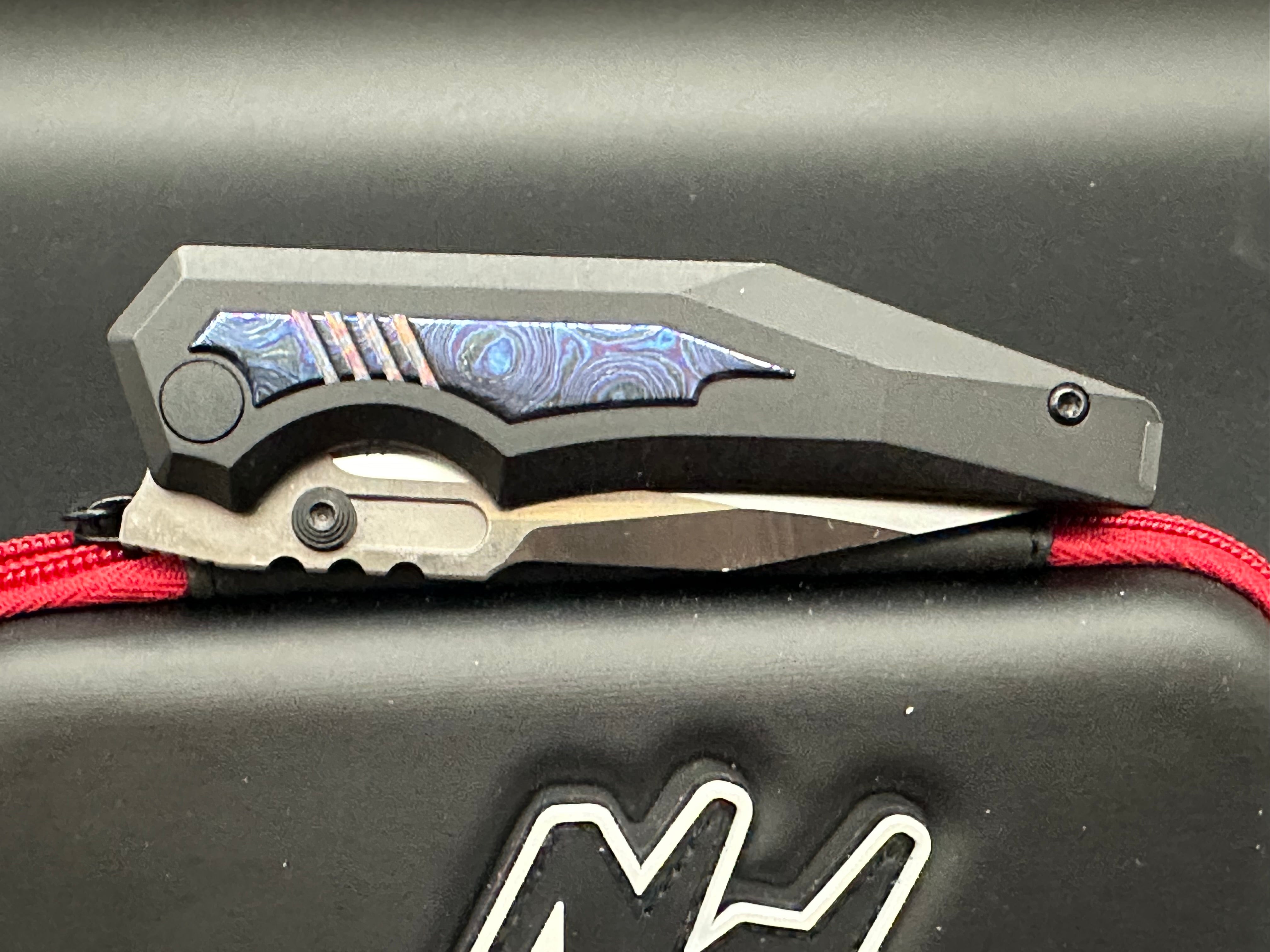 Arcane Preytheon black titanium handle w/Timascus inlays