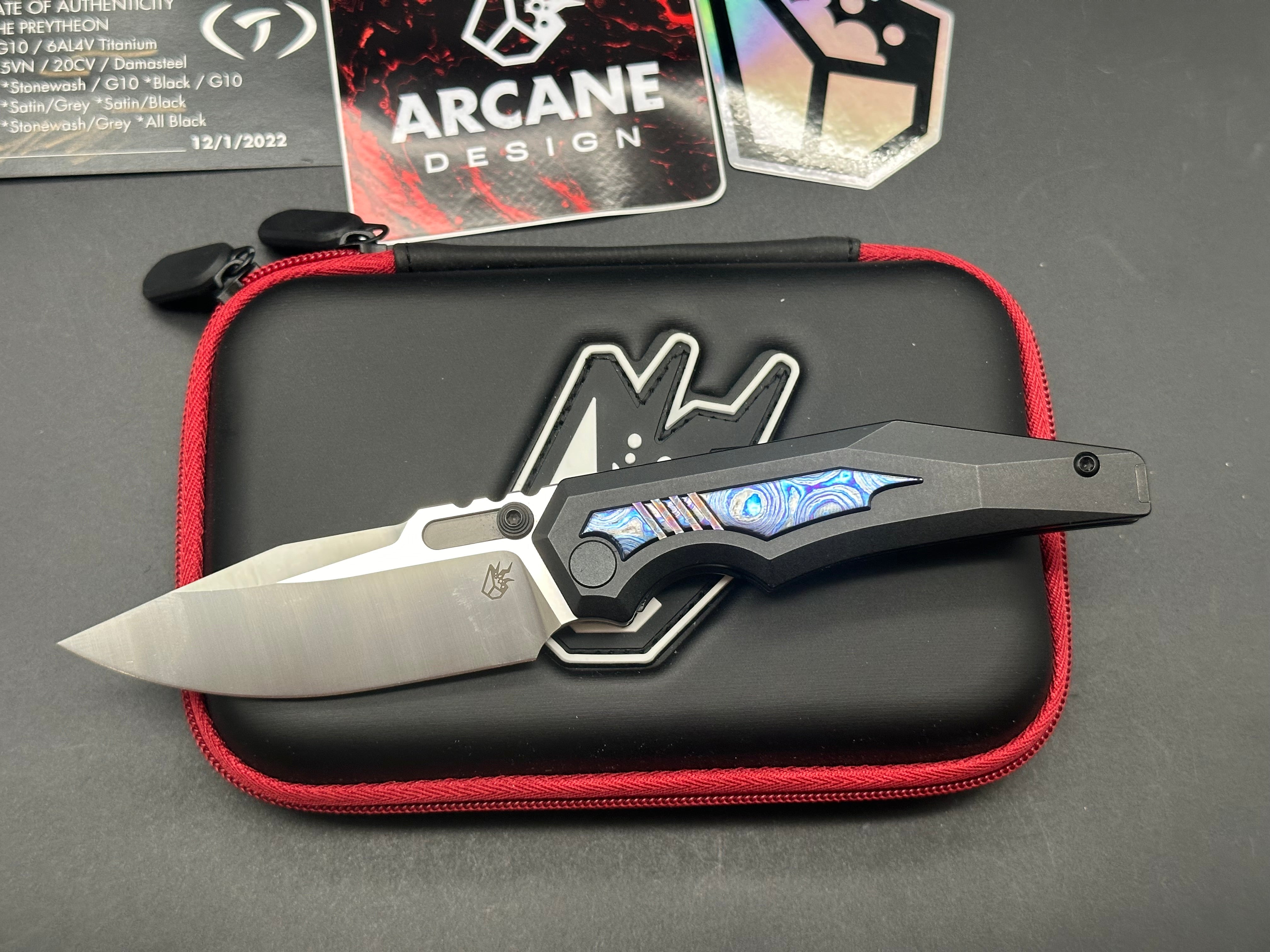 Arcane Preytheon black titanium handle w/Timascus inlays