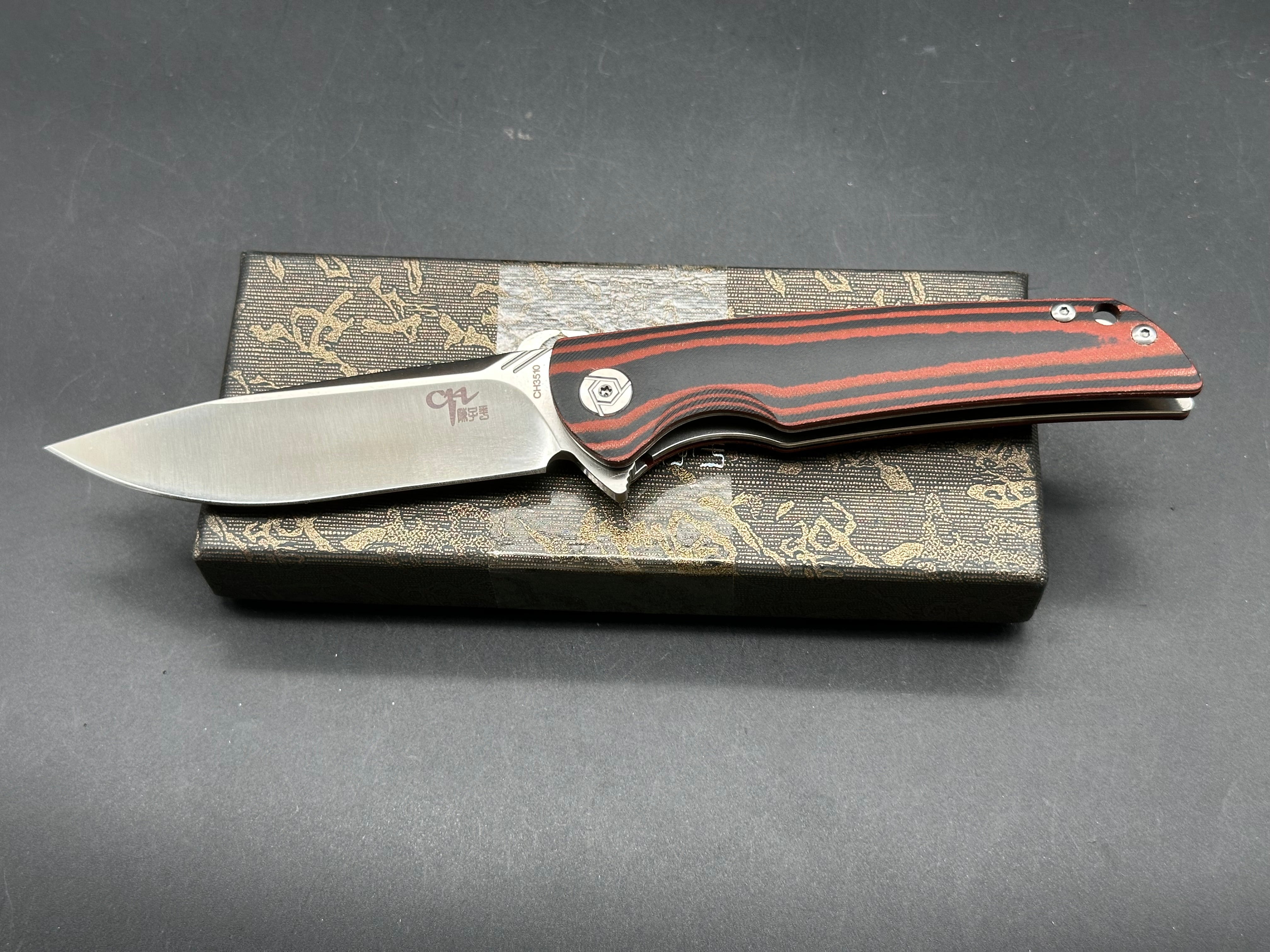 CH KNIVES CH3510 FOLDING KNIFE BLACK/RED MICARTA HANDLE D2