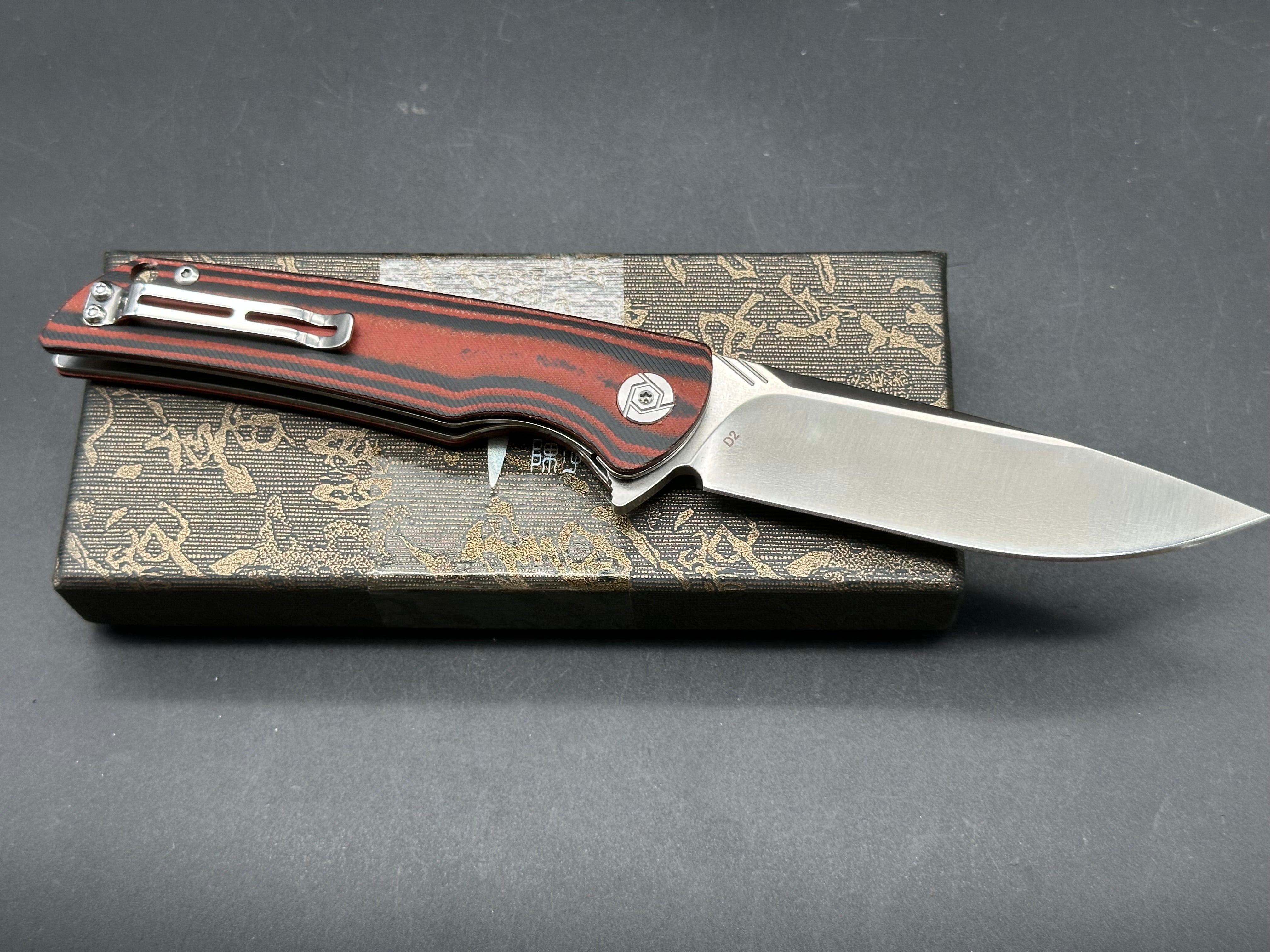 CH KNIVES CH3510 FOLDING KNIFE BLACK/RED MICARTA HANDLE D2