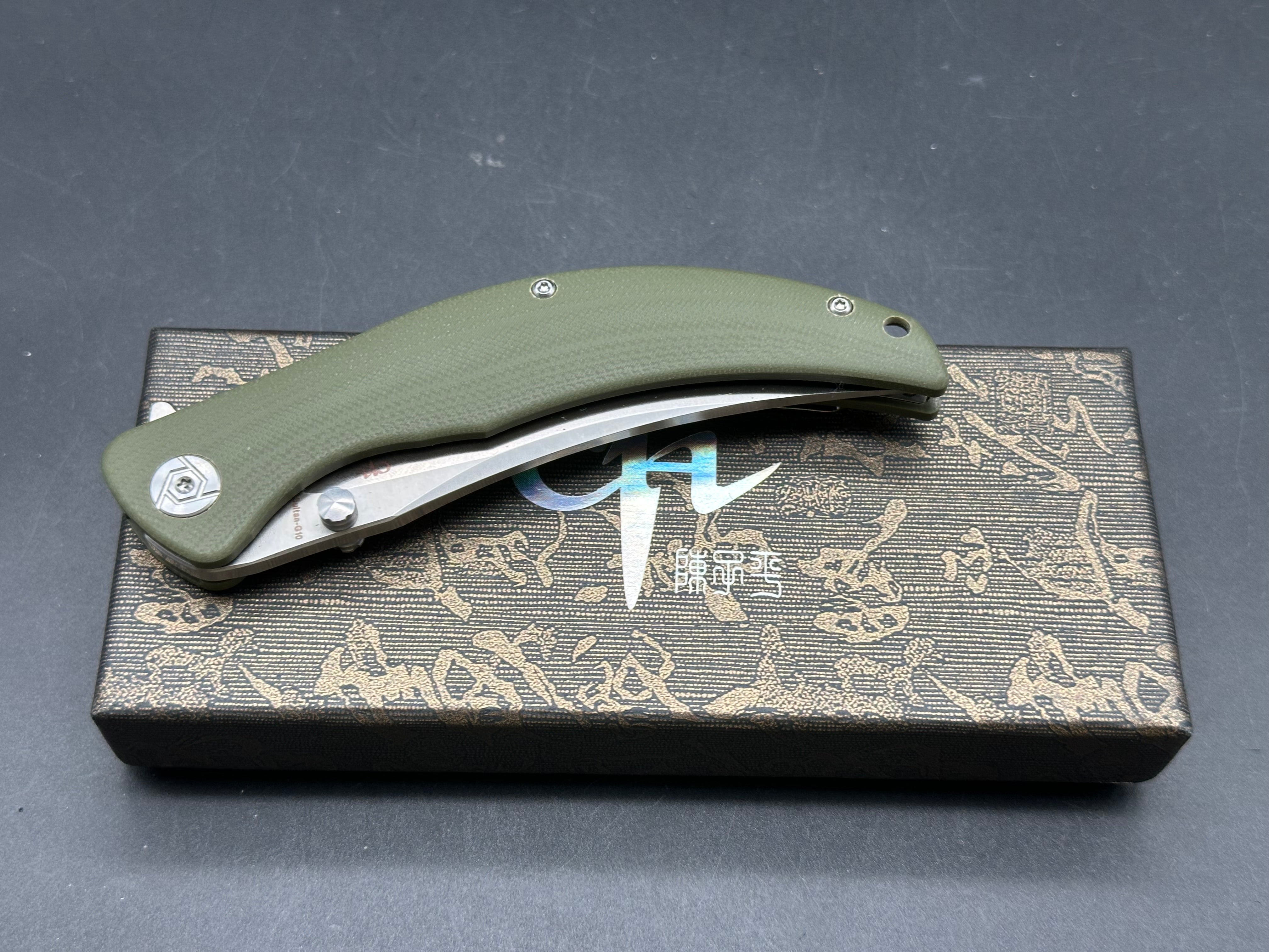 CH KNIVES SULTAN FOLDING KNIFE ARMY GREEN G10 HANDLE D2 PLAIN EDGE