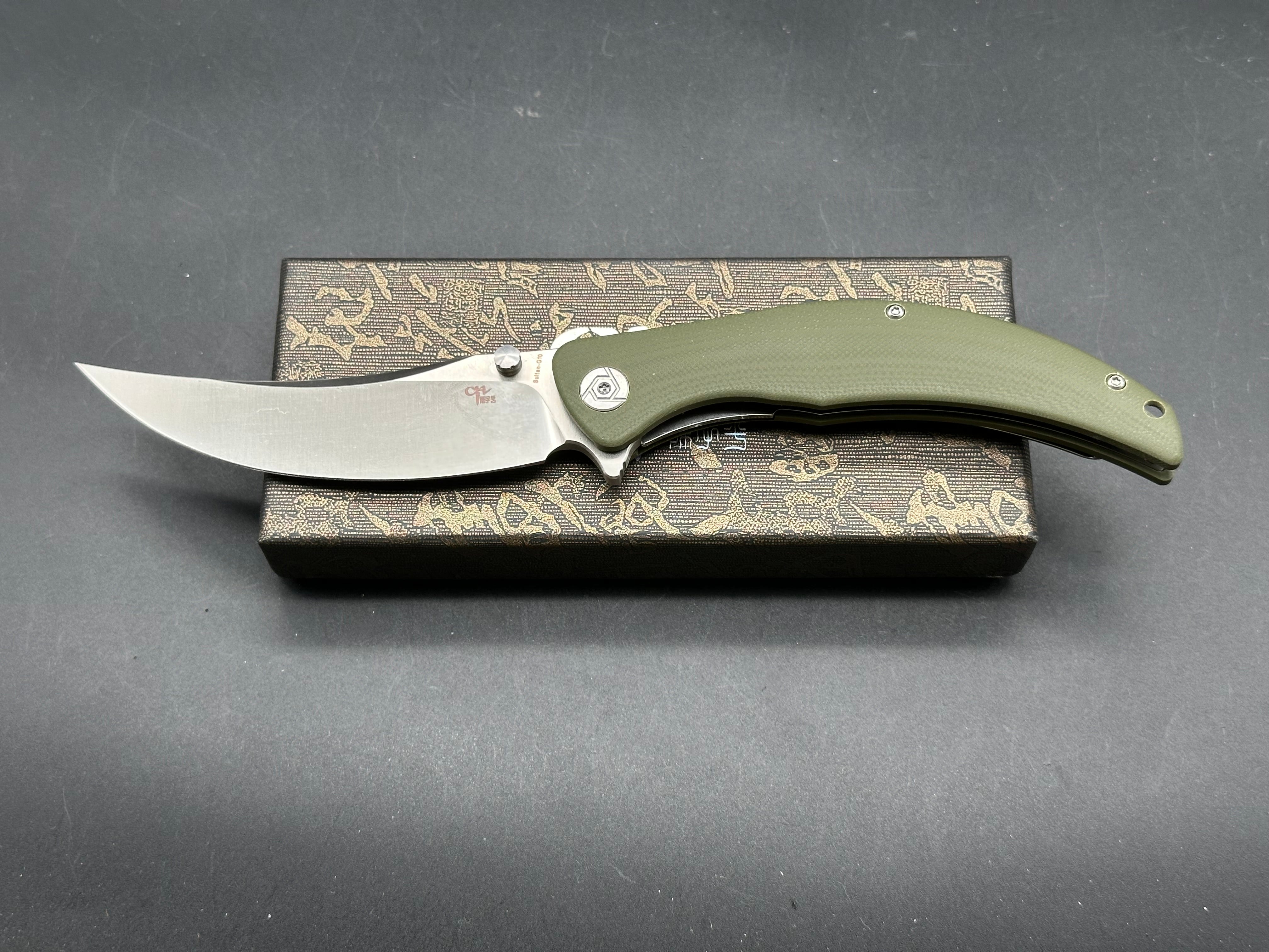 CH KNIVES SULTAN FOLDING KNIFE ARMY GREEN G10 HANDLE D2 PLAIN EDGE