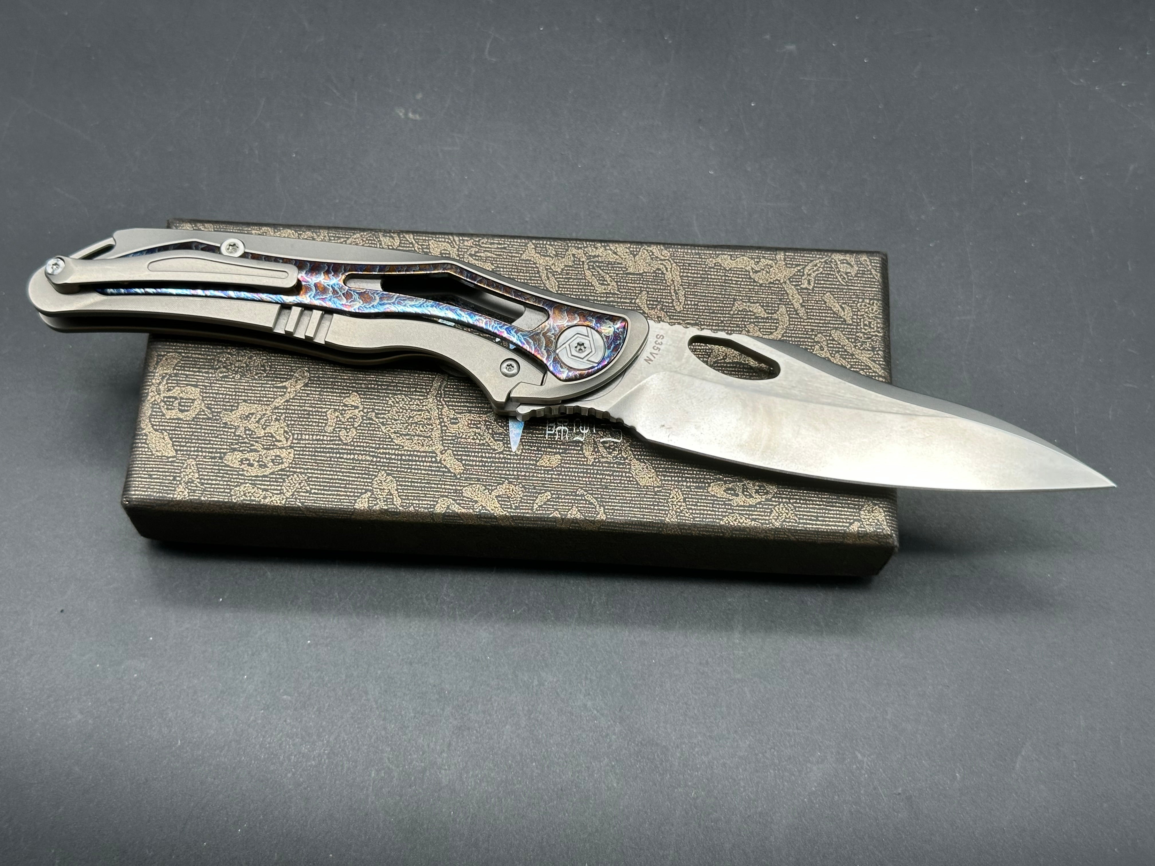 CH KNIVES SPEAR POCKET KNIFE TIMASCUS TITANIUM HANDLE S35VN BLADE