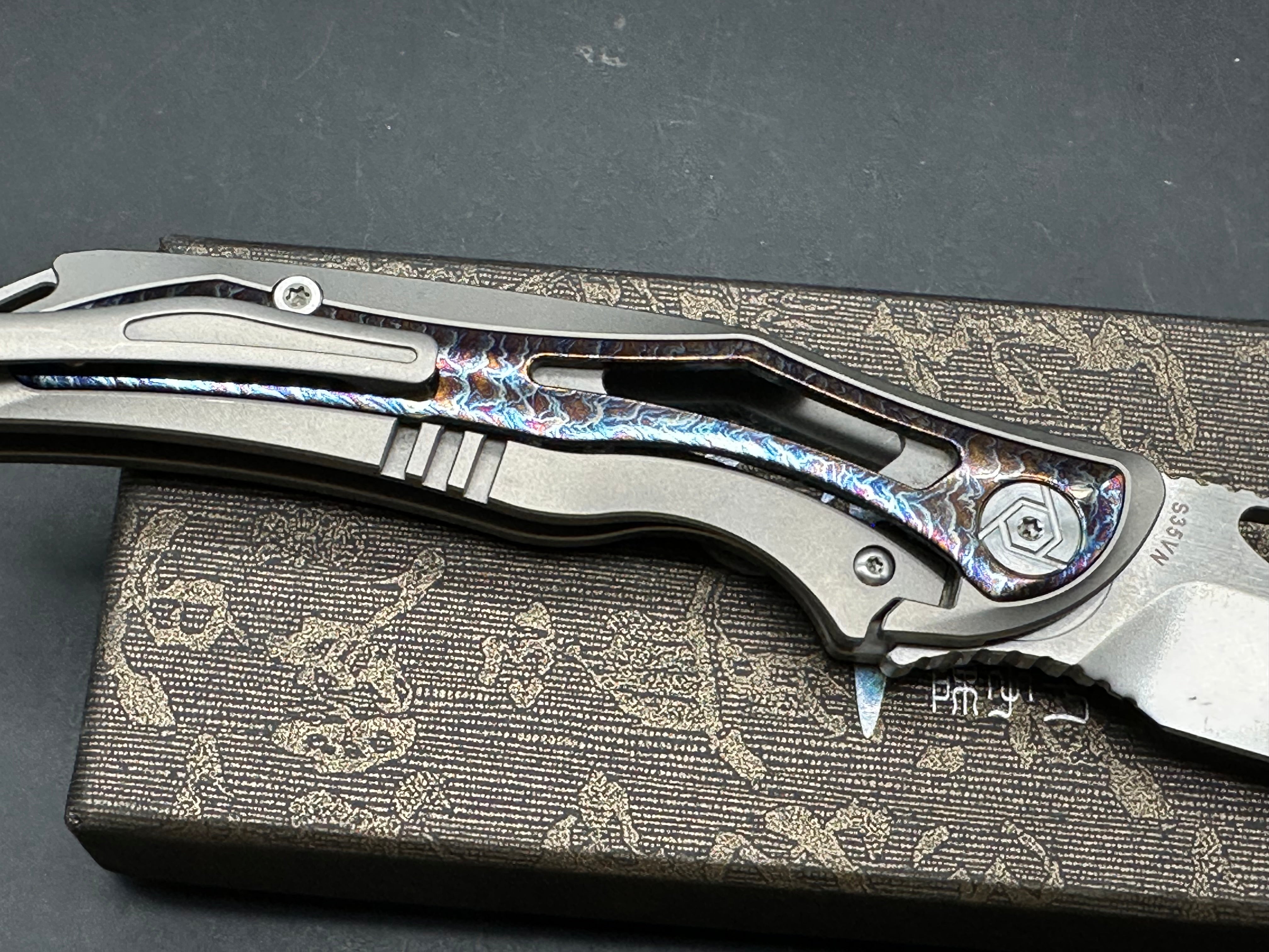 CH KNIVES SPEAR POCKET KNIFE TIMASCUS TITANIUM HANDLE S35VN BLADE