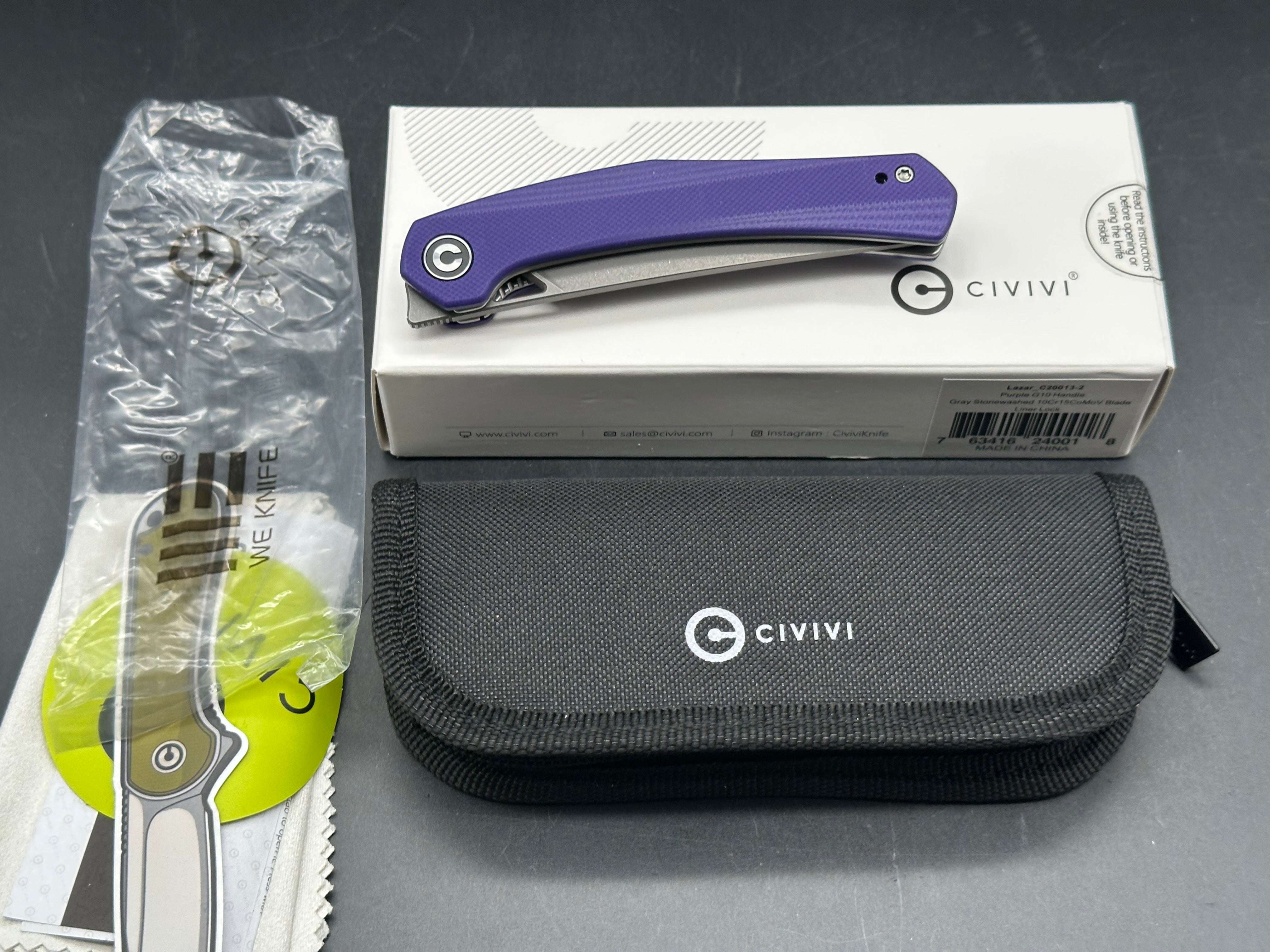 CIVIVI Lazar Liner Lock Knife Purple G-10 (3.3" SW)