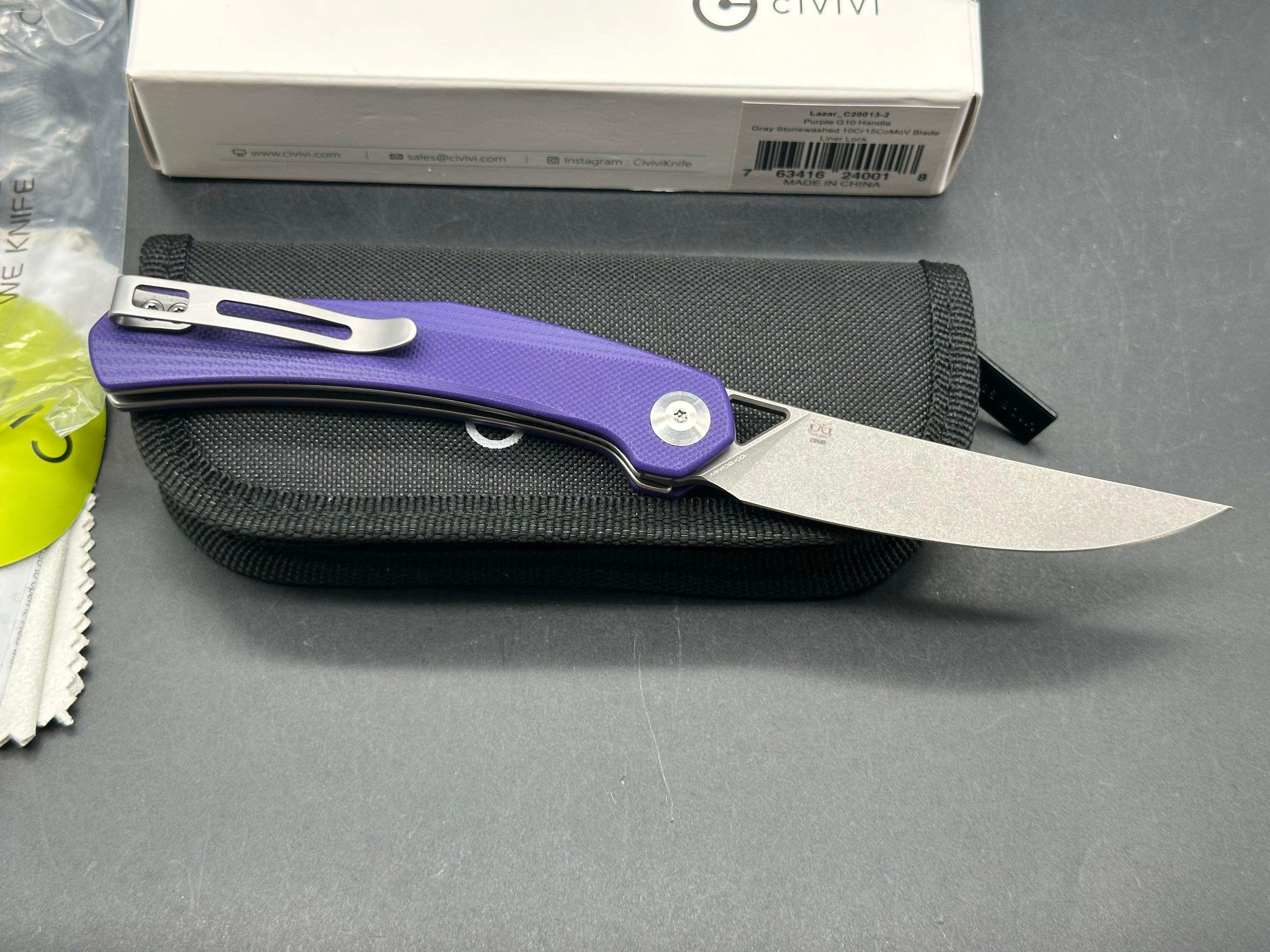 CIVIVI Lazar Liner Lock Knife Purple G-10 (3.3" SW)