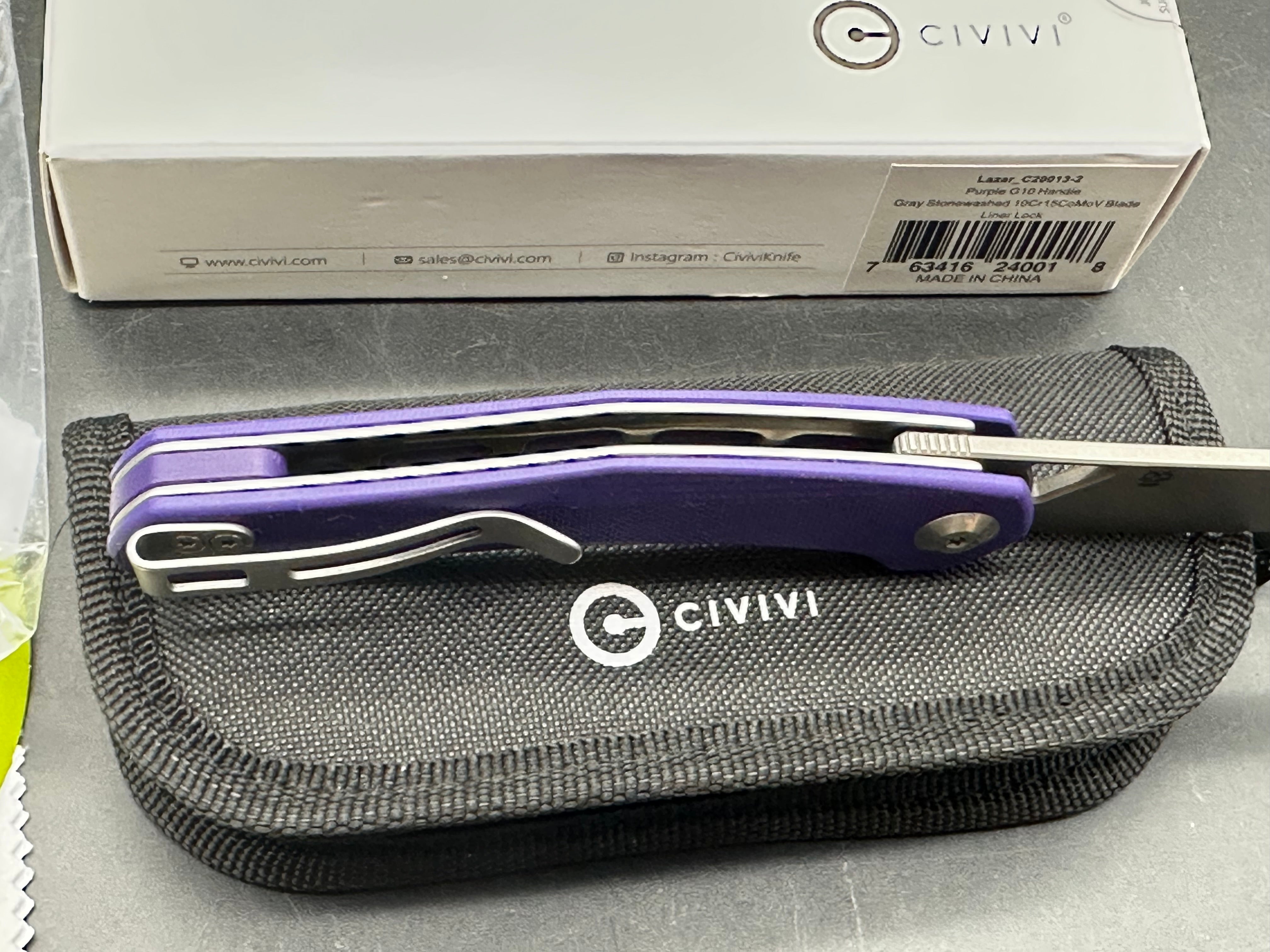 CIVIVI Lazar Liner Lock Knife Purple G-10 (3.3" SW)