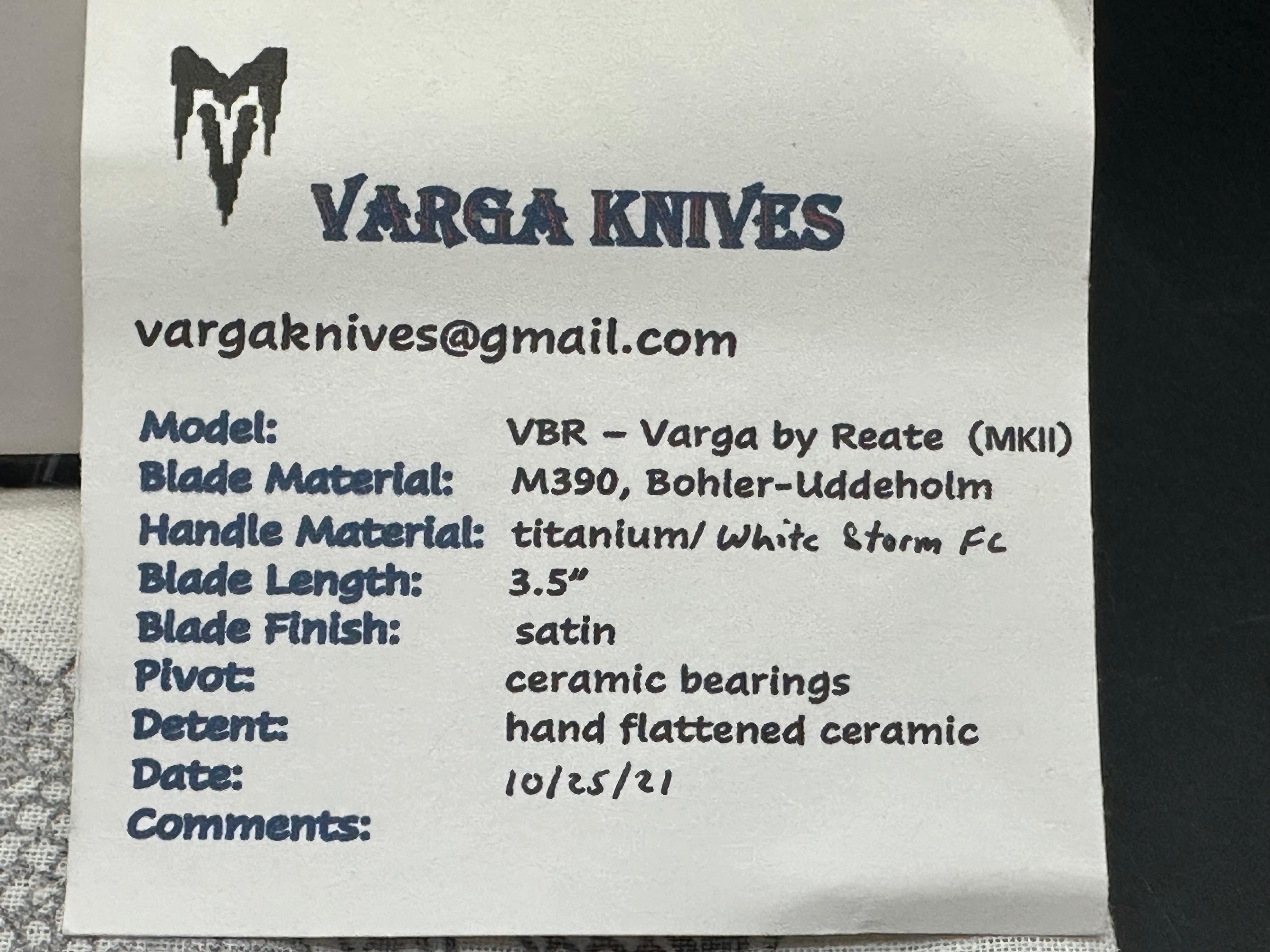 Varga VBR MK II white storm fat carbon/Titanium w/M390 blade