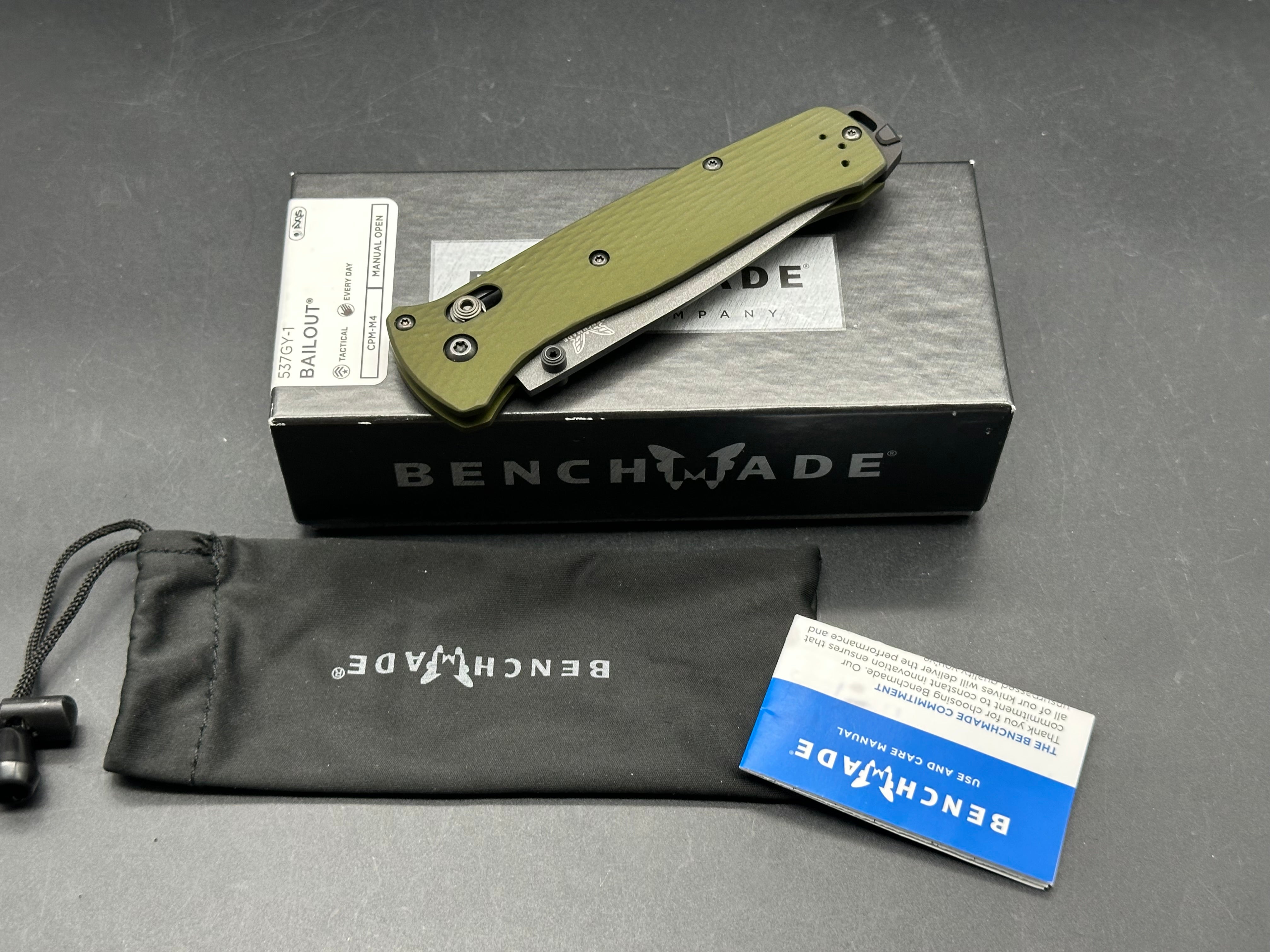 Benchmade Bailout AXIS Lock Knife Green Aluminum (3.4" Gray M4)