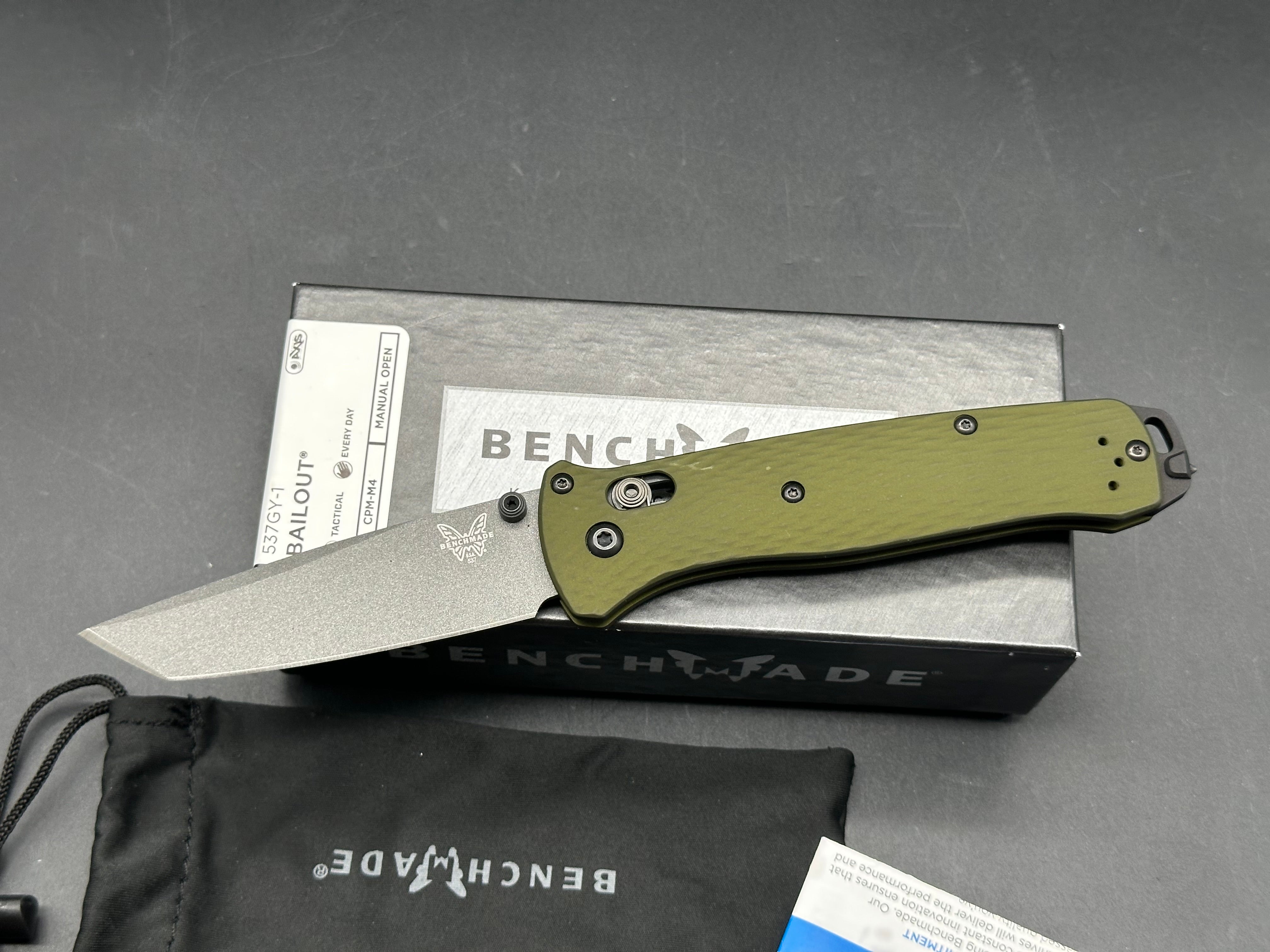 Benchmade Bailout AXIS Lock Knife Green Aluminum (3.4" Gray M4)