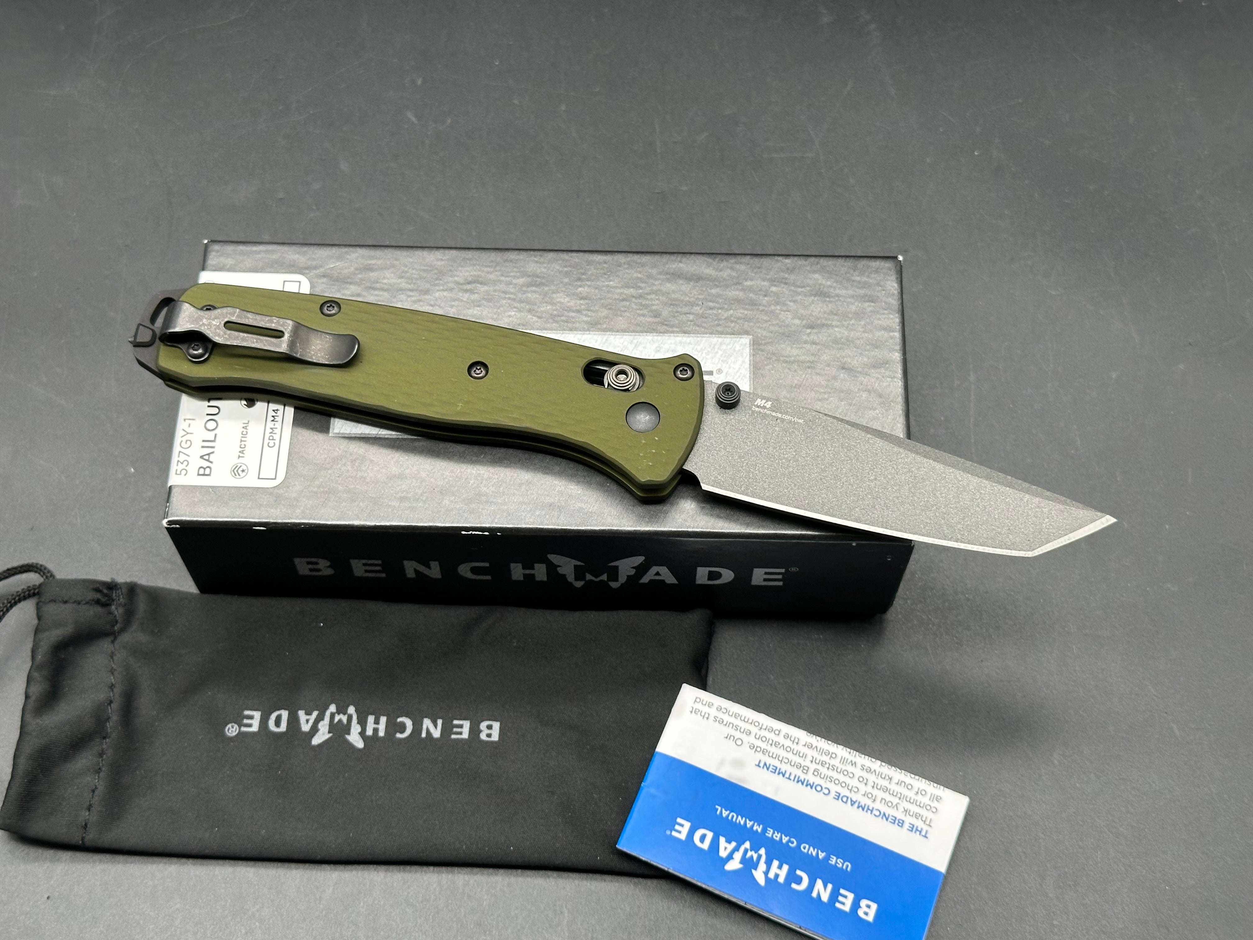Benchmade Bailout AXIS Lock Knife Green Aluminum (3.4" Gray M4)