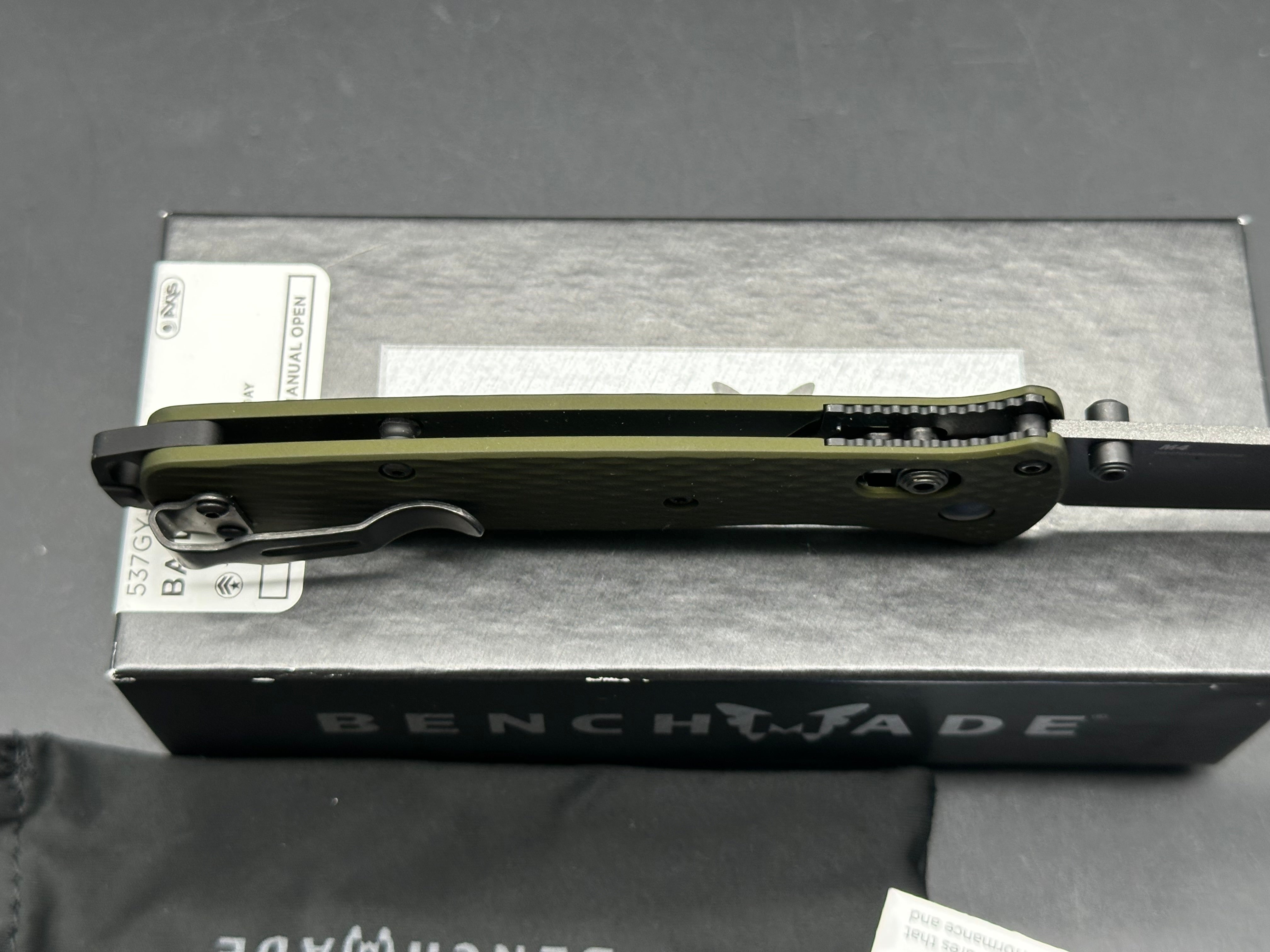 Benchmade Bailout AXIS Lock Knife Green Aluminum (3.4" Gray M4)
