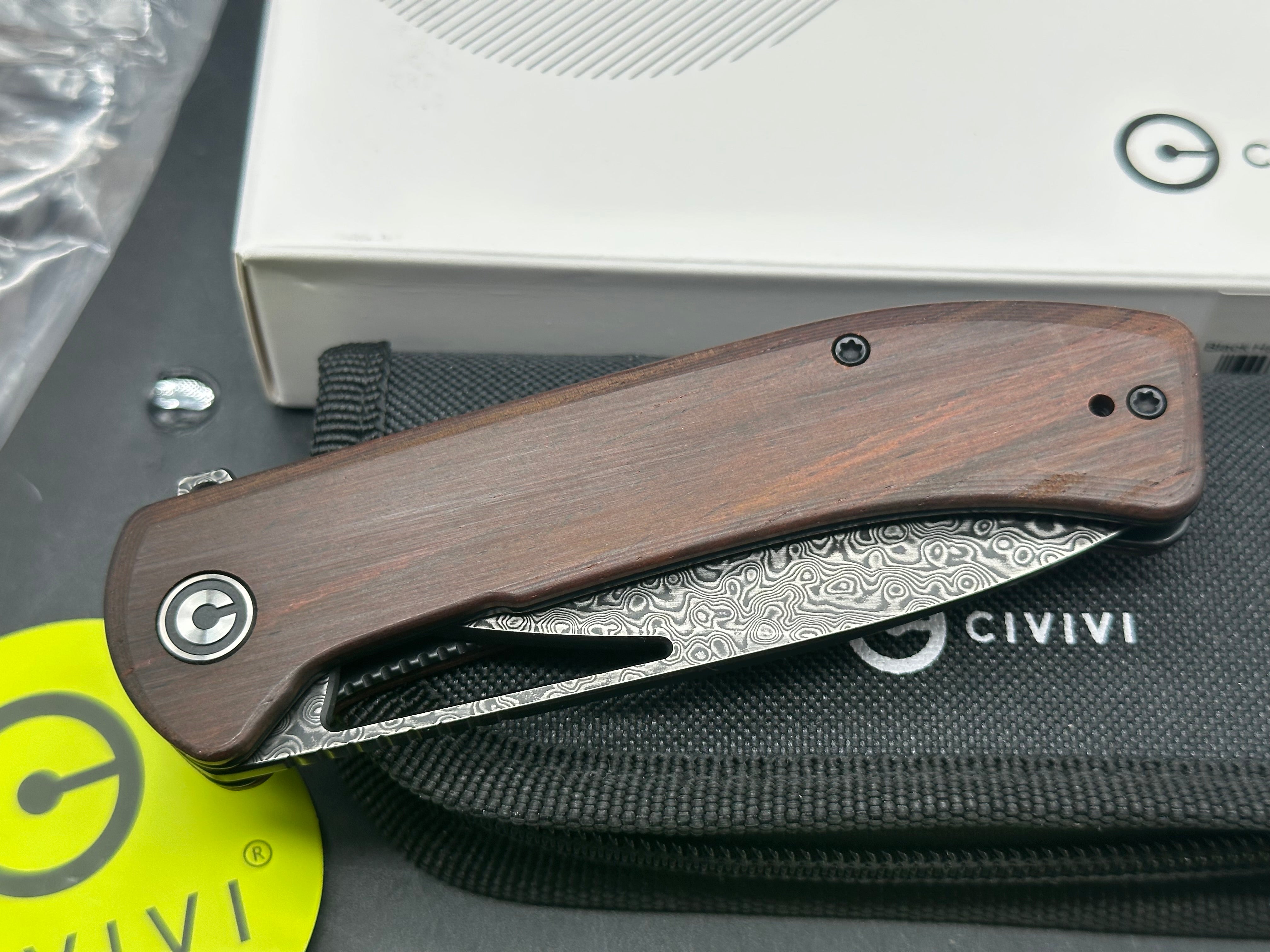 Civivi Riffle sandalwood scales w/black hand rubbed Damascus
