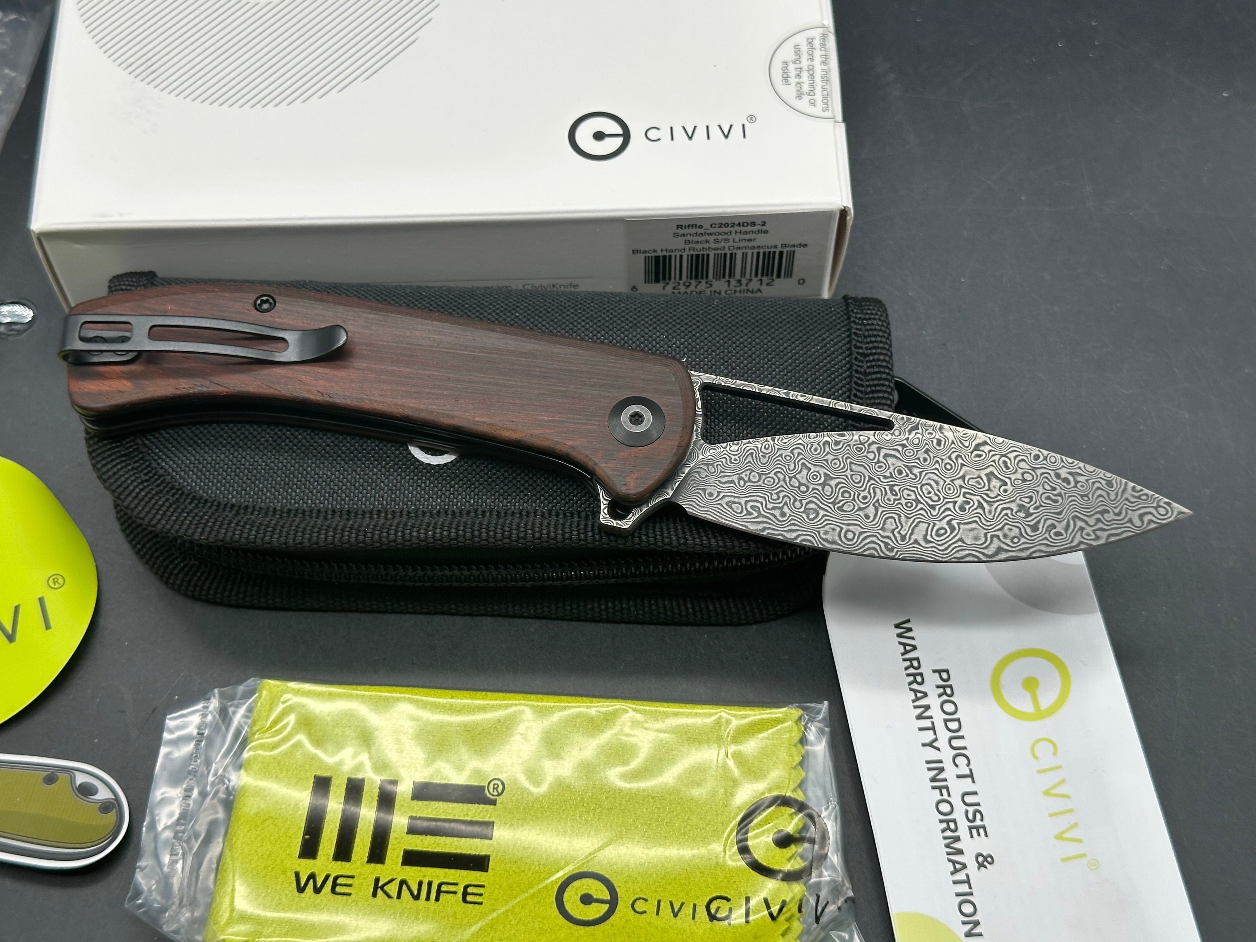 Civivi Riffle sandalwood scales w/black hand rubbed Damascus