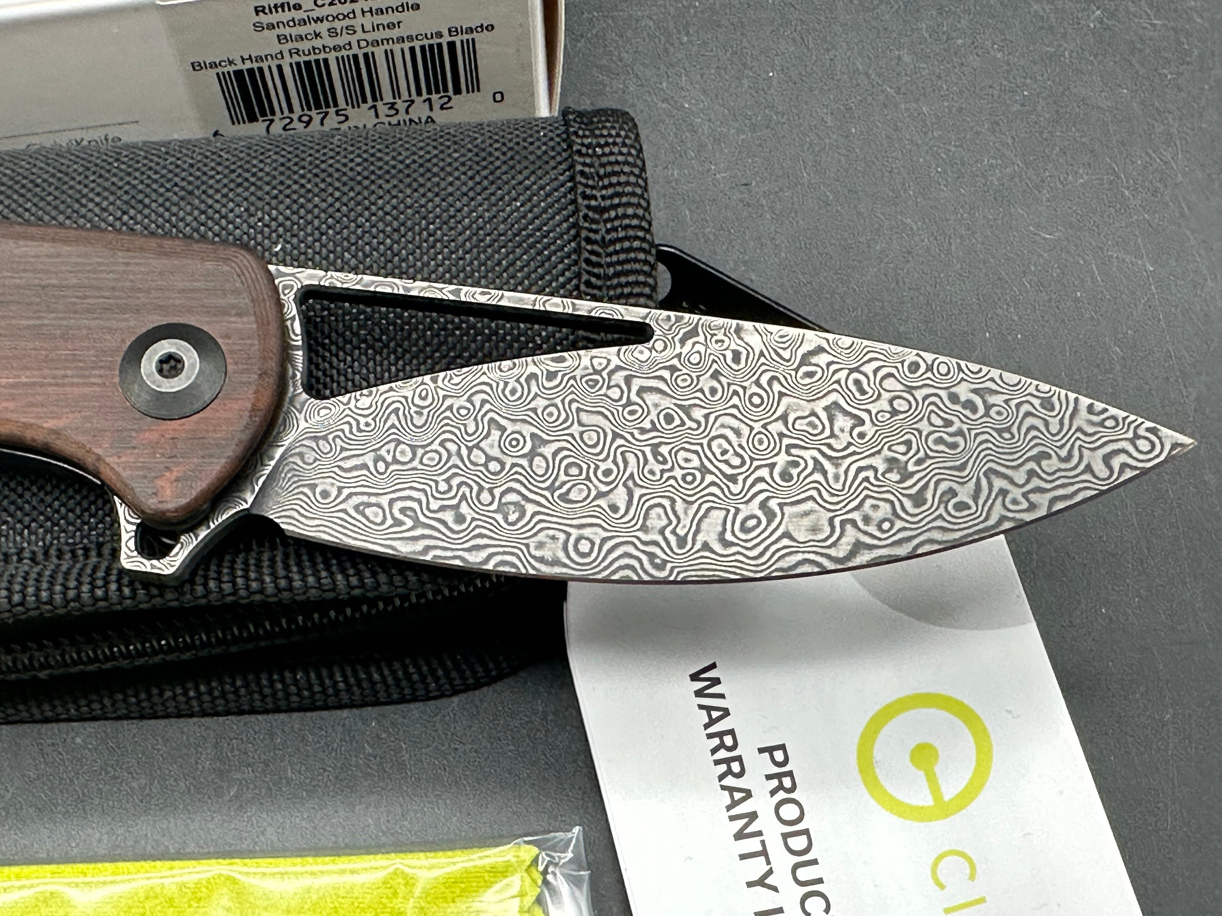 Civivi Riffle sandalwood scales w/black hand rubbed Damascus