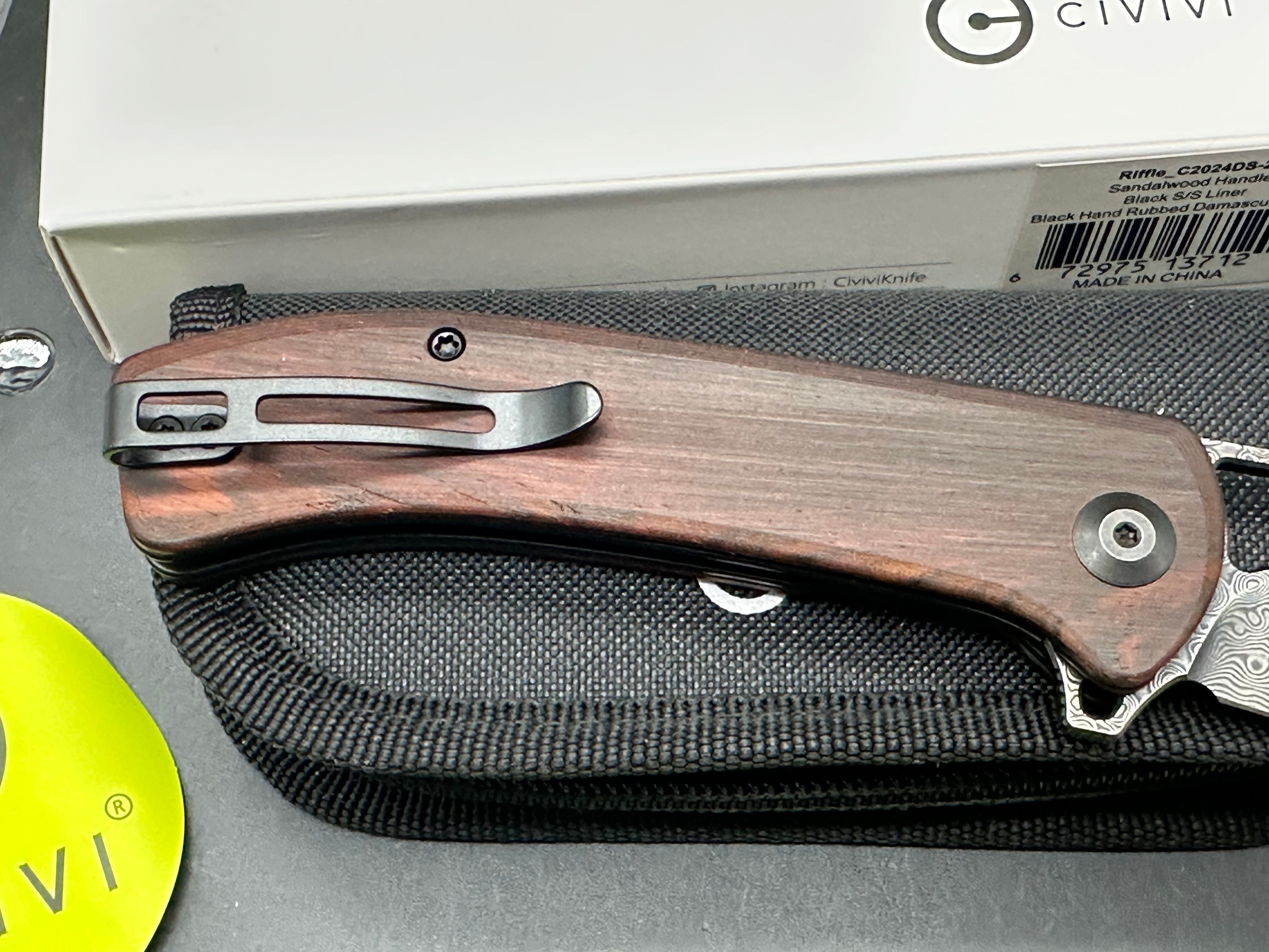 Civivi Riffle sandalwood scales w/black hand rubbed Damascus